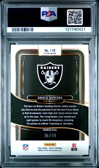 Graded 2024 Panini Select Brock Bowers #118 /49 Red Disco Rookie RC Football Card PSA 10 Gem Mint