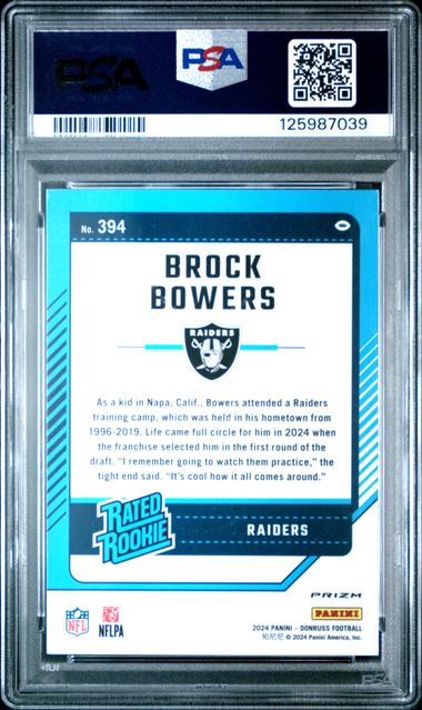 Graded 2024 Panini Donruss Brock Bowers #394 Optic Preview Pink Rookie RC Football Card PSA 10 Gem Mint