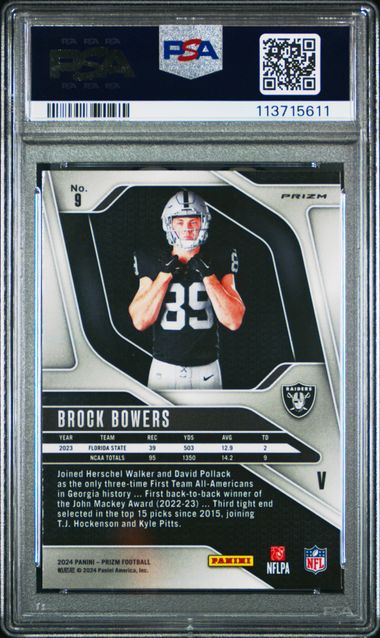 Graded 2024 Panini Prizm Rookie Variation Brock Bowers #9 Rookie RC Football Card PSA 10 Gem Mint