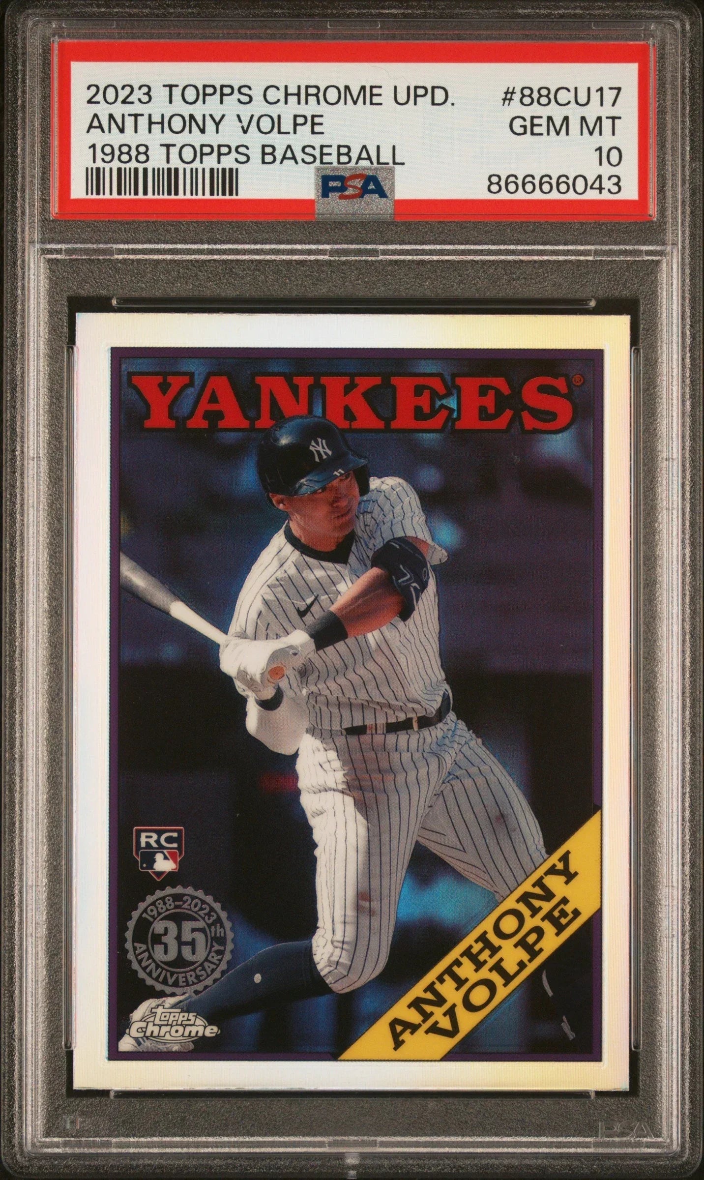 Graded 2023 Topps Chrome Update Anthony Volpe #88CU17 1988 Topps Baseball Rookie RC Baseball Card PSA 10 Gem Mint