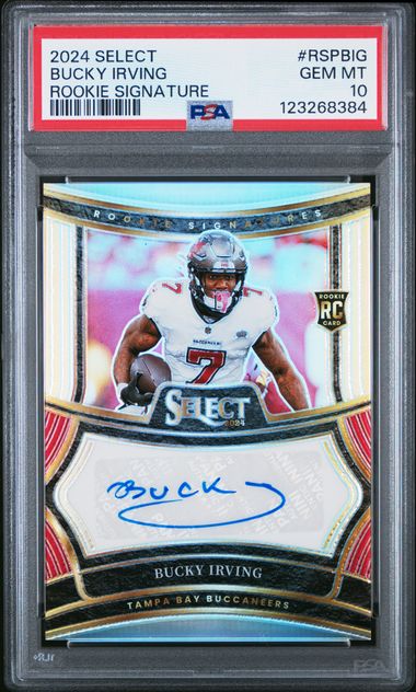 Graded 2024 Panini Select Bucky Irving #RSPBIG /399 Rookie Signature Rookie RC Football Card PSA 10 Gem Mint