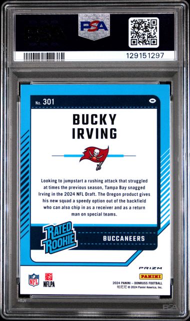 Graded 2024 Panini Donruss Bucky Irving #301 Optic Preview Pink Rookie RC Football Card PSA 10 Gem Mint