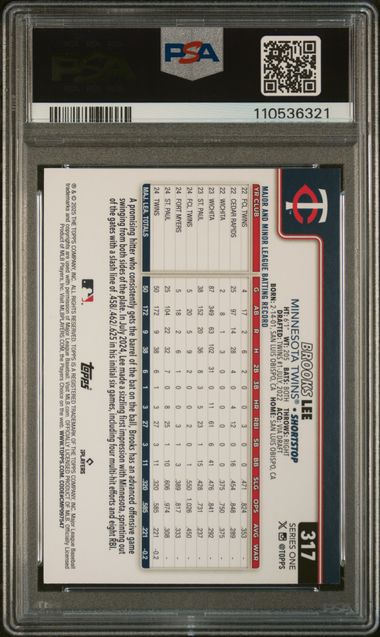 Graded 2025 Topps Brooks Lee #317 Rookie RC Baseball Card PSA 10 Gem Mint