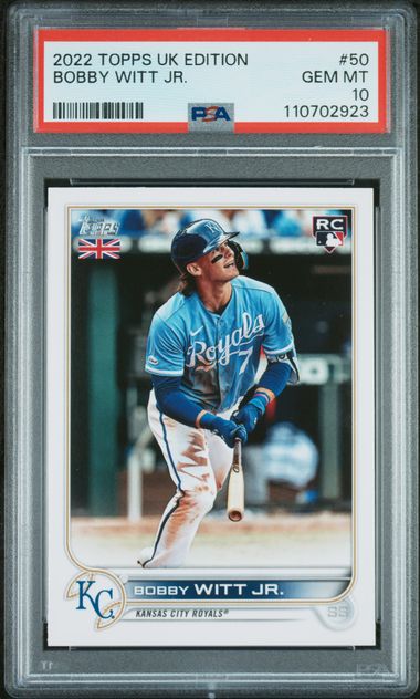 Graded 2022 Topps UK Edition Bobby Witt Jr. #50 Rookie RC Baseball Card PSA 10 Gem Mint