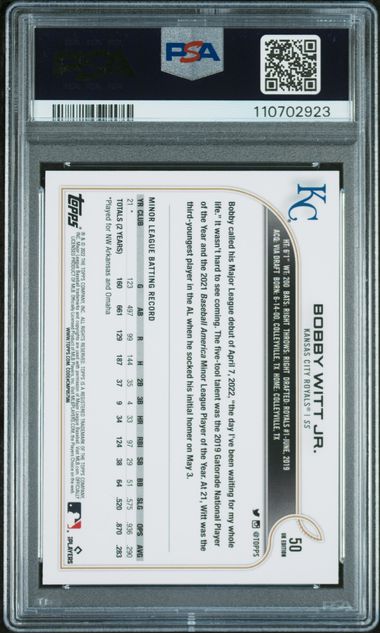 Graded 2022 Topps UK Edition Bobby Witt Jr. #50 Rookie RC Baseball Card PSA 10 Gem Mint