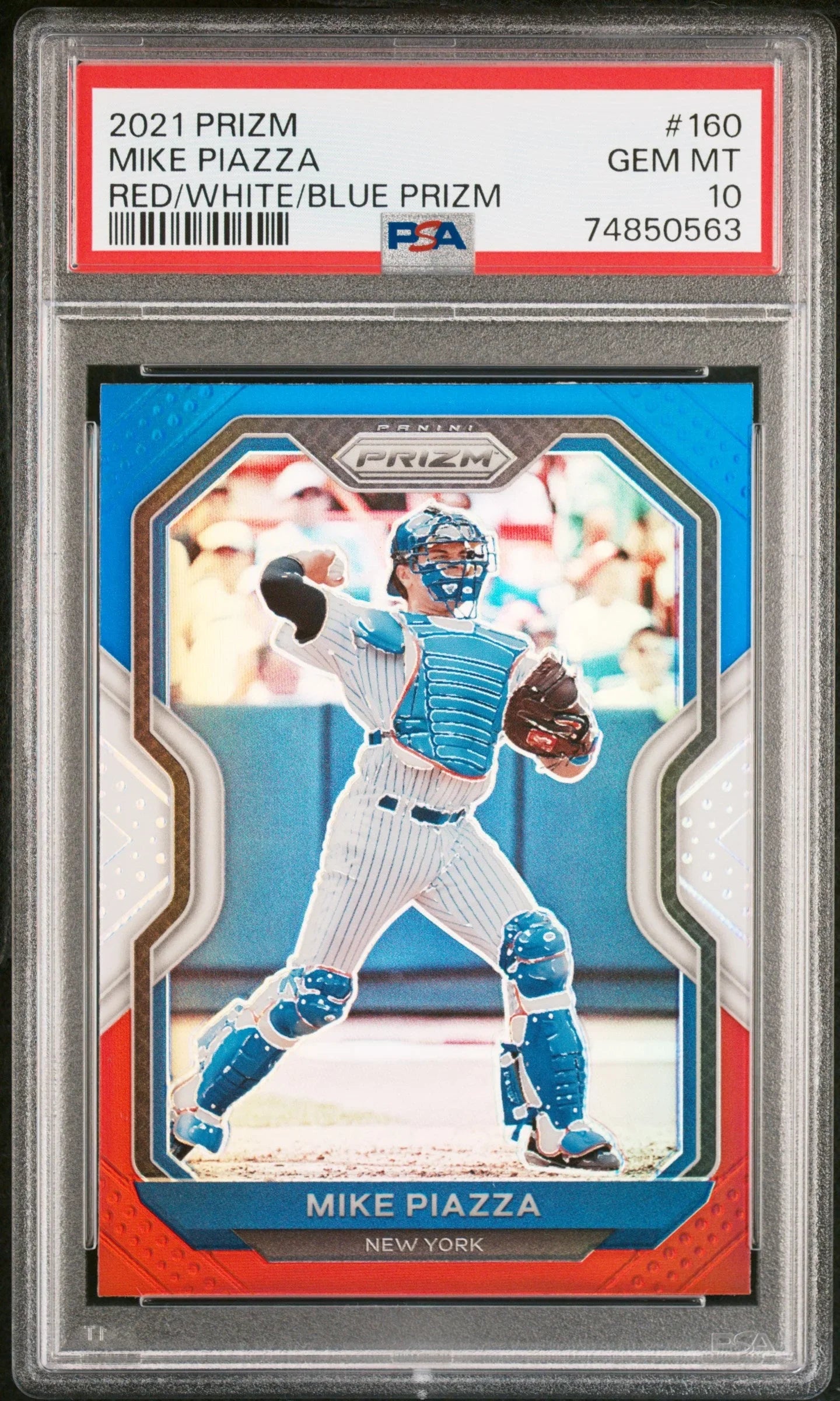 2021 PANINI PRIZM MIKE PIAZZA RED/WHITE/BLUE PRIZM #160 - PSA 10