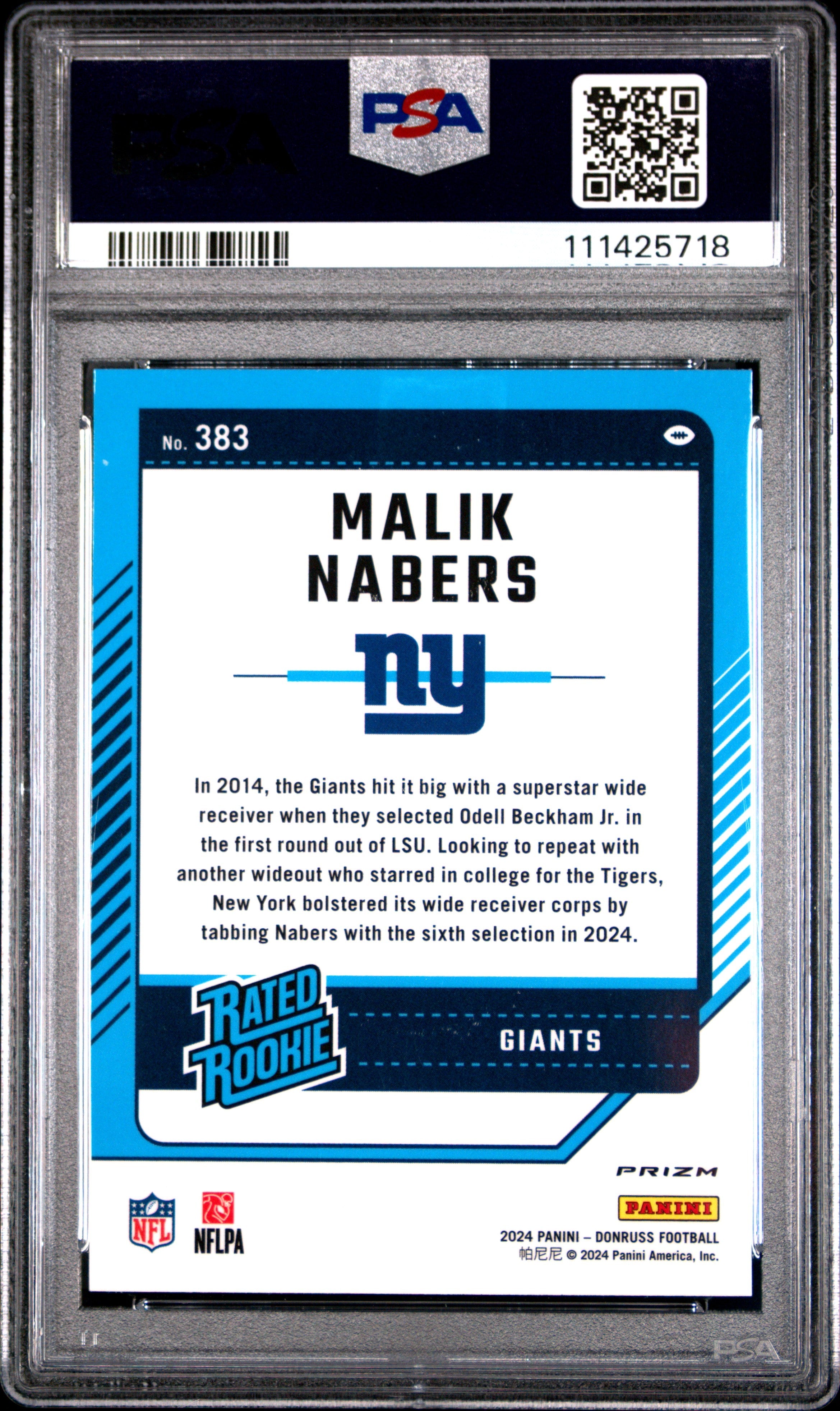 Graded 2024 Panini Donruss Malik Nabers #383 Optic Preview Pink Rookie RC Football Card PSA 10 Gem Mint