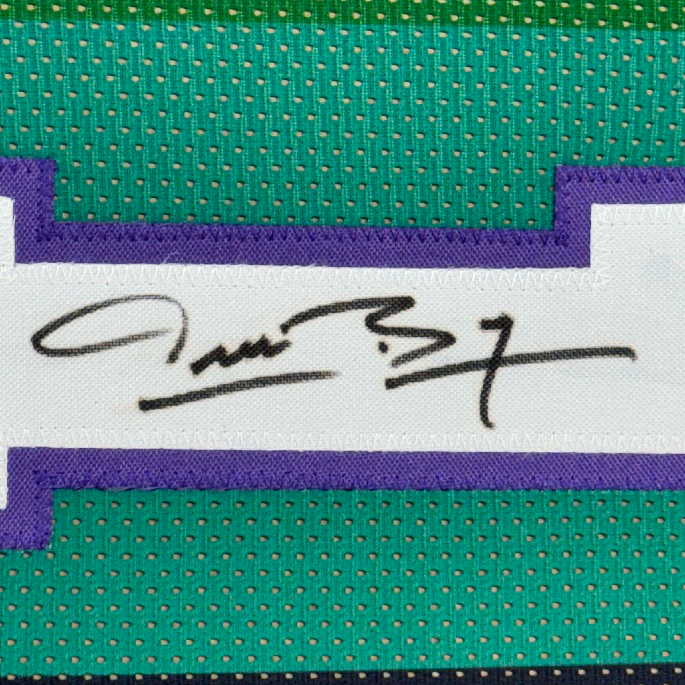 Framed Autographed/Signed Muggsy Bogues 35x39 Charlotte Teal Basketball Jersey PSA/DNA COA