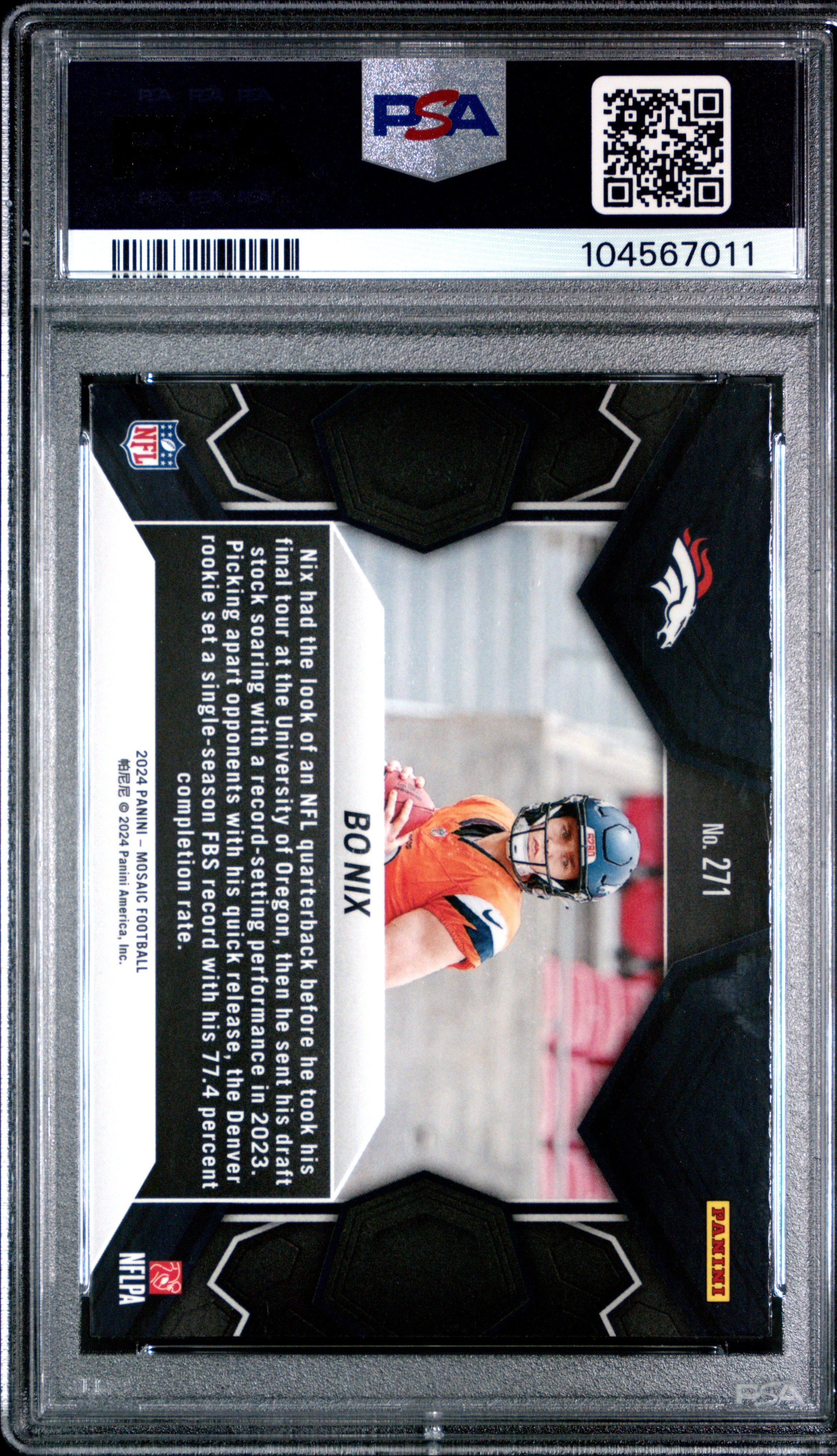 Graded 2024 Panini Mosaic Bo Nix #271 Rookie RC Football Card PSA 9 Mint Graded 2024 Panini Mosaic Bo Nix #271 Rookie RC Football Card PSA 9 Mint