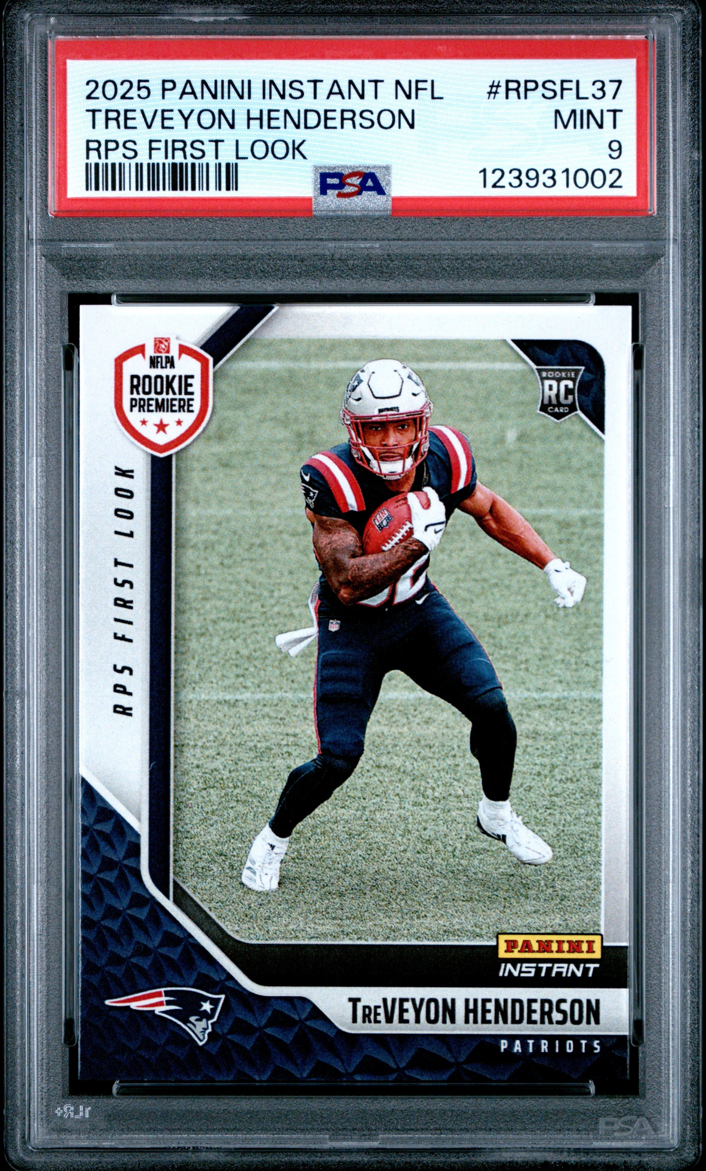 Graded 2025 Panini Instant TreVeyon Henderson #RPSFL37 RPS First Look Rookie RC Football Card PSA 9 Mint