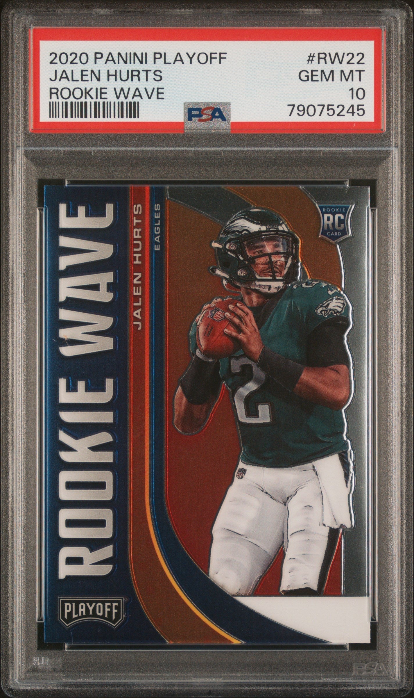 Graded 2020 Panini Playoff Jalen Hurts #RW22 Rookie Wave Rookie RC Football Card PSA 10 Gem Mint