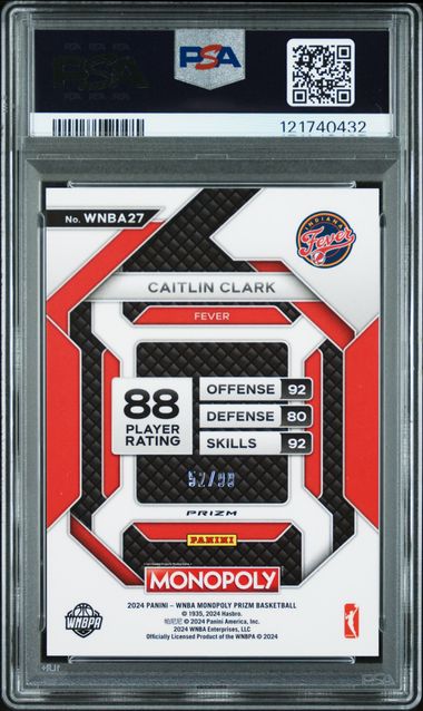 Graded 2024 Panini Prizm Monopoly WNBA Caitlin Clark #27 /99 Red Prizm Rookie RC Basketball Card PSA 9 Mint