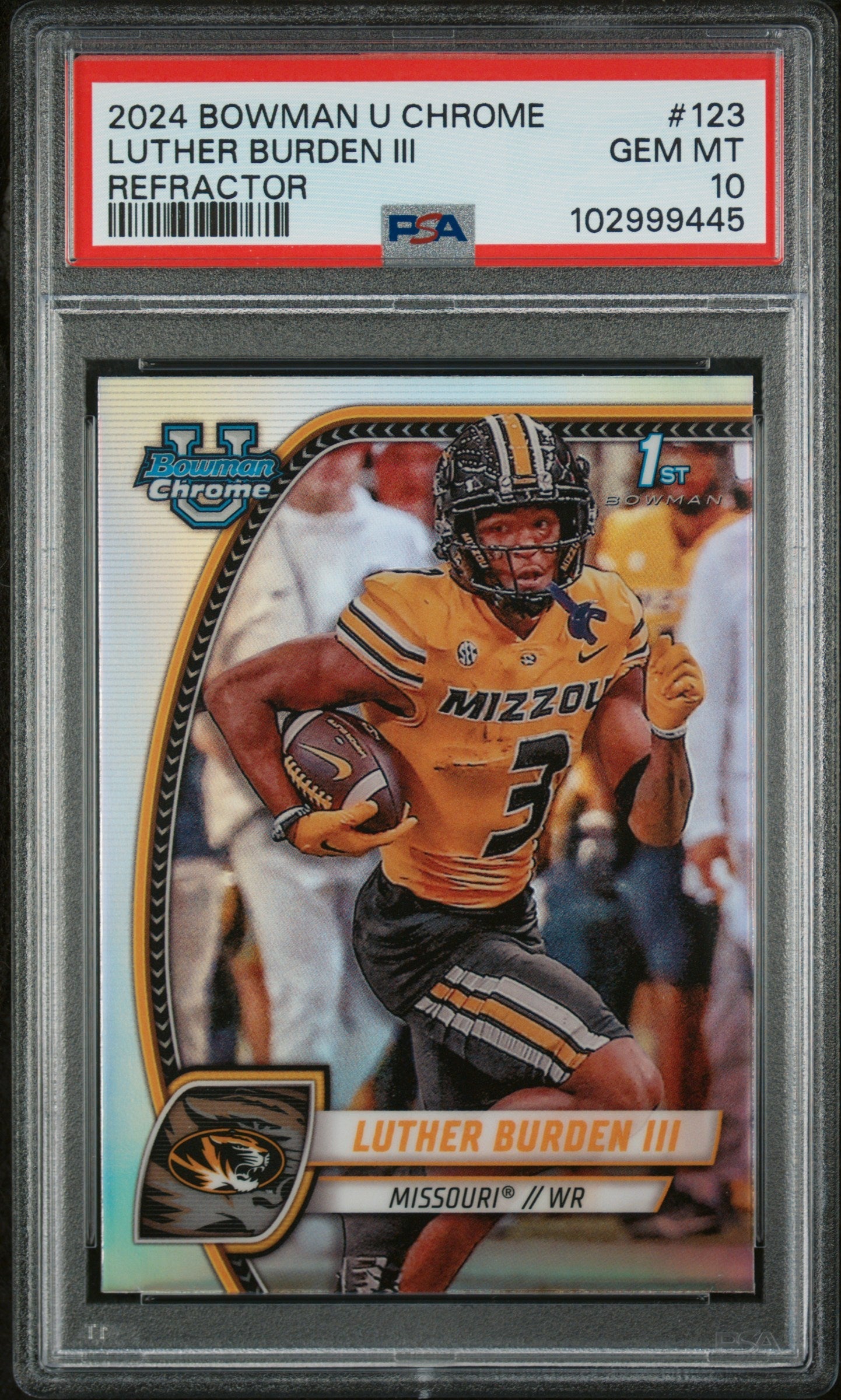 Graded 2024 Topps Bowman U Chrome Luther Burden III #123 Refractor Rookie RC Football Card PSA 10 Gem Mint