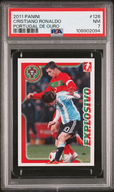 Graded 2011 Panini Portgual De Ouro Cristiano Ronaldo #126 Lionel Messi Soccer Card PSA 7 Near Mint