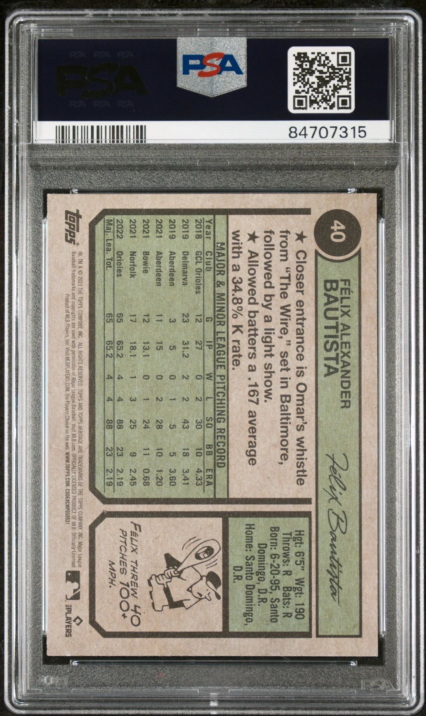 2023 TOPPS HERITAGE FELIX BAUTISTA  #40 - PSA 10 ROOKIE CARD