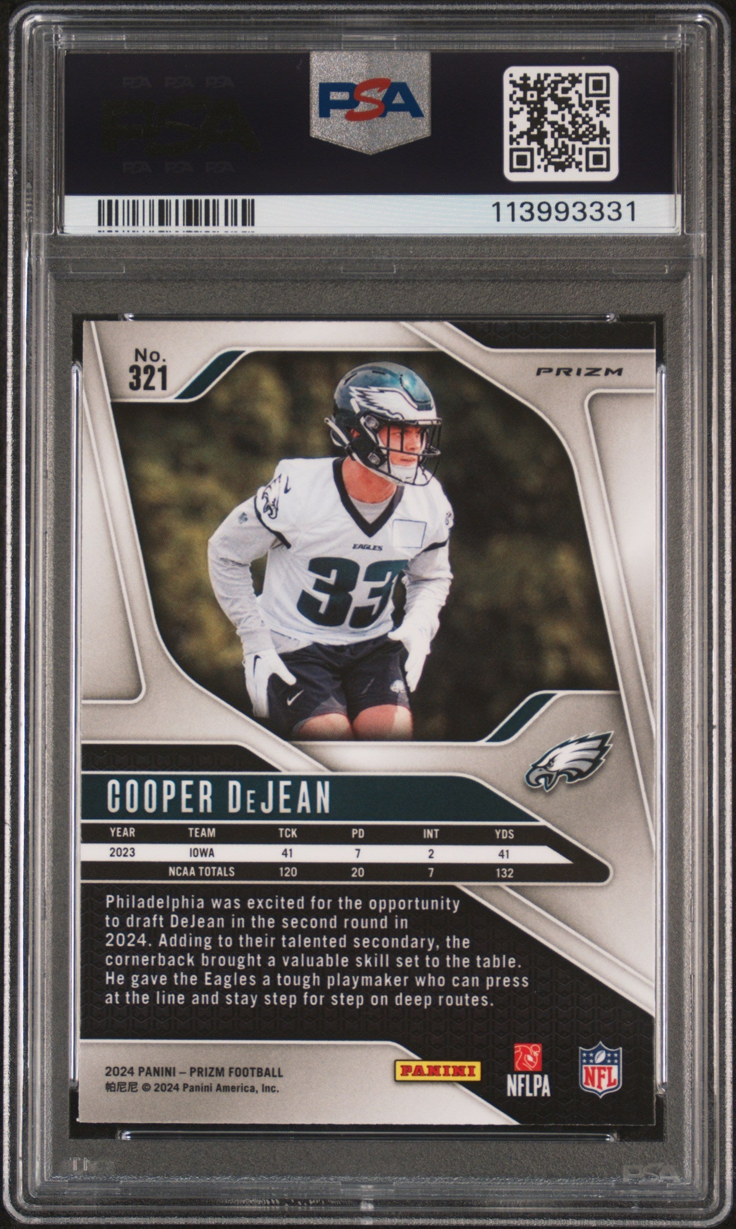 Graded 2024 Panini Prizm Cooper DeJean #321 Green Wave Rookie RC Football Card PSA 10 Gem Mint