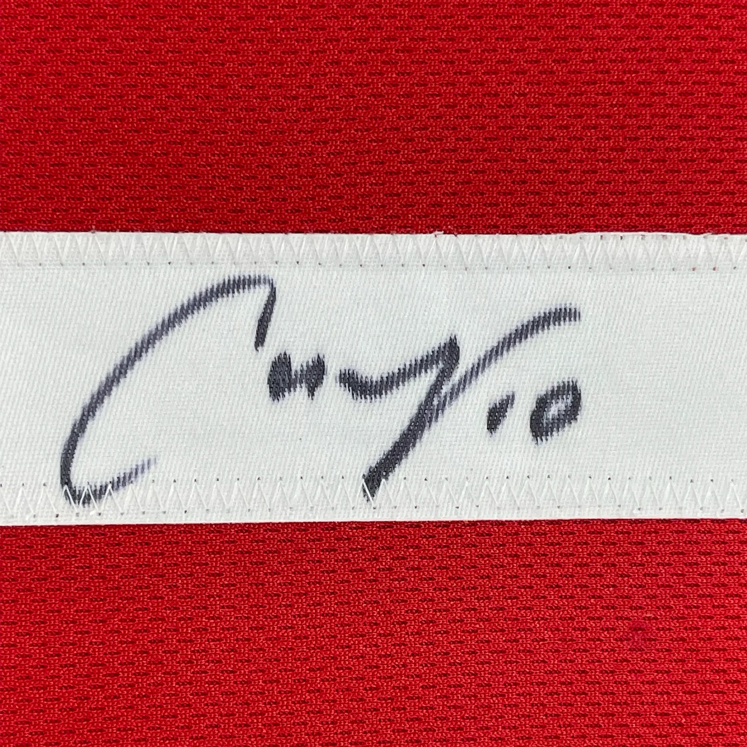 Framed Autographed/Signed Carli Lloyd 35x39 Red Soccer Team USA World Cup Jersey JSA COA