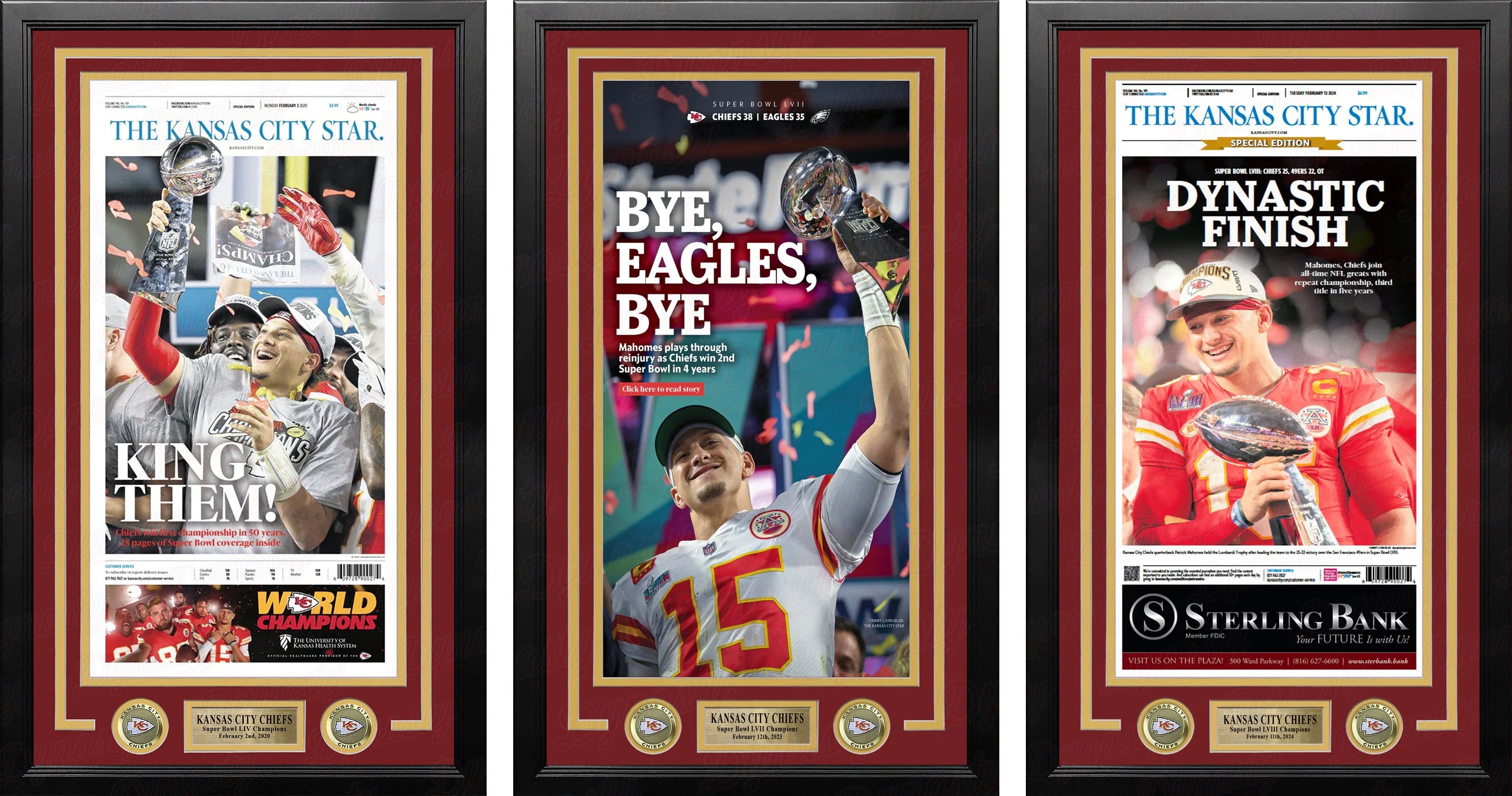 Patrick Mahomes Kansas City Chiefs Super Bowl Champions Framed Newspapers (3 Super Bowls)
