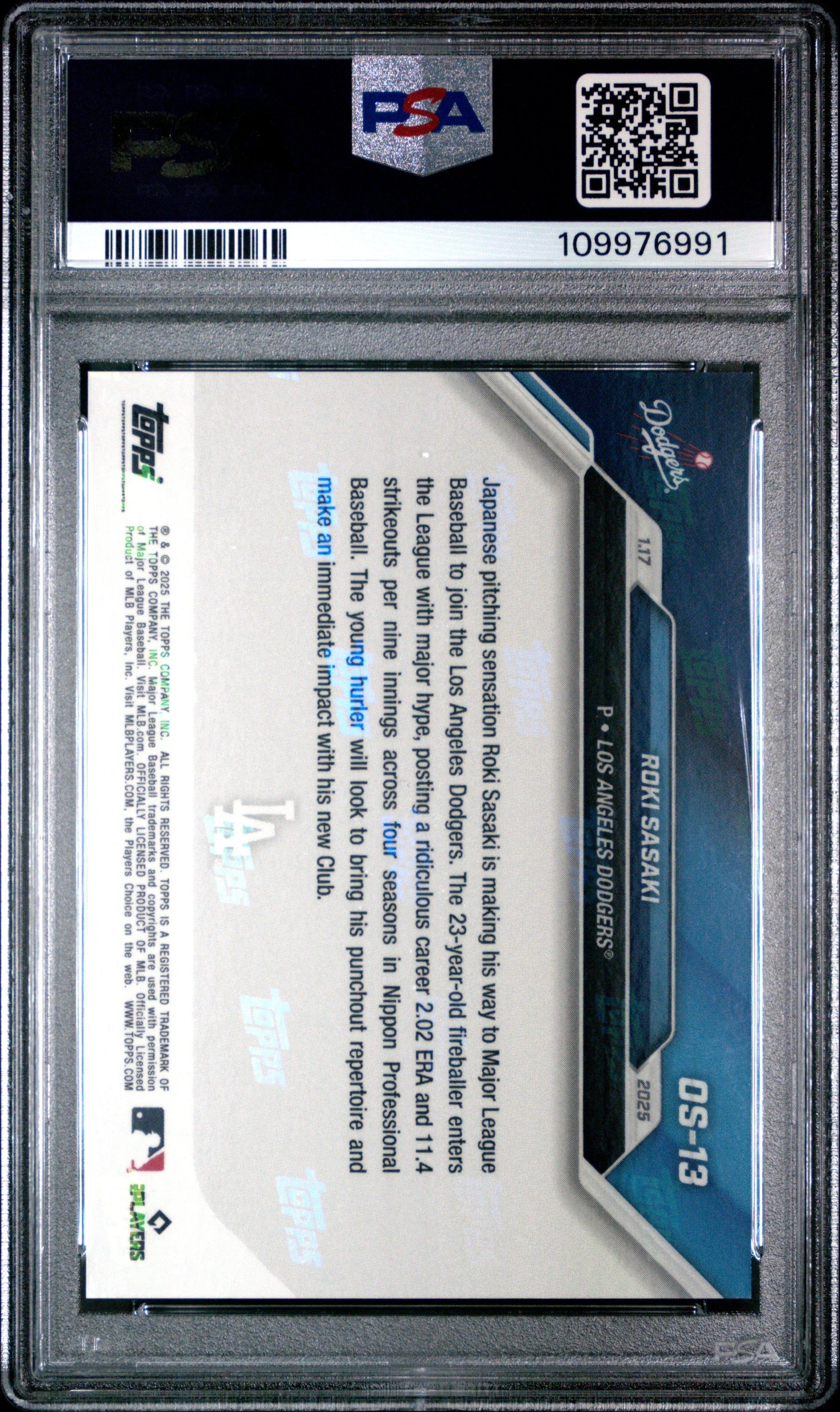 Graded 2024 Topps Now Roki Sasaki #OS13 Offseason Rookie RC Baseball Card PSA 10 Gem Mint