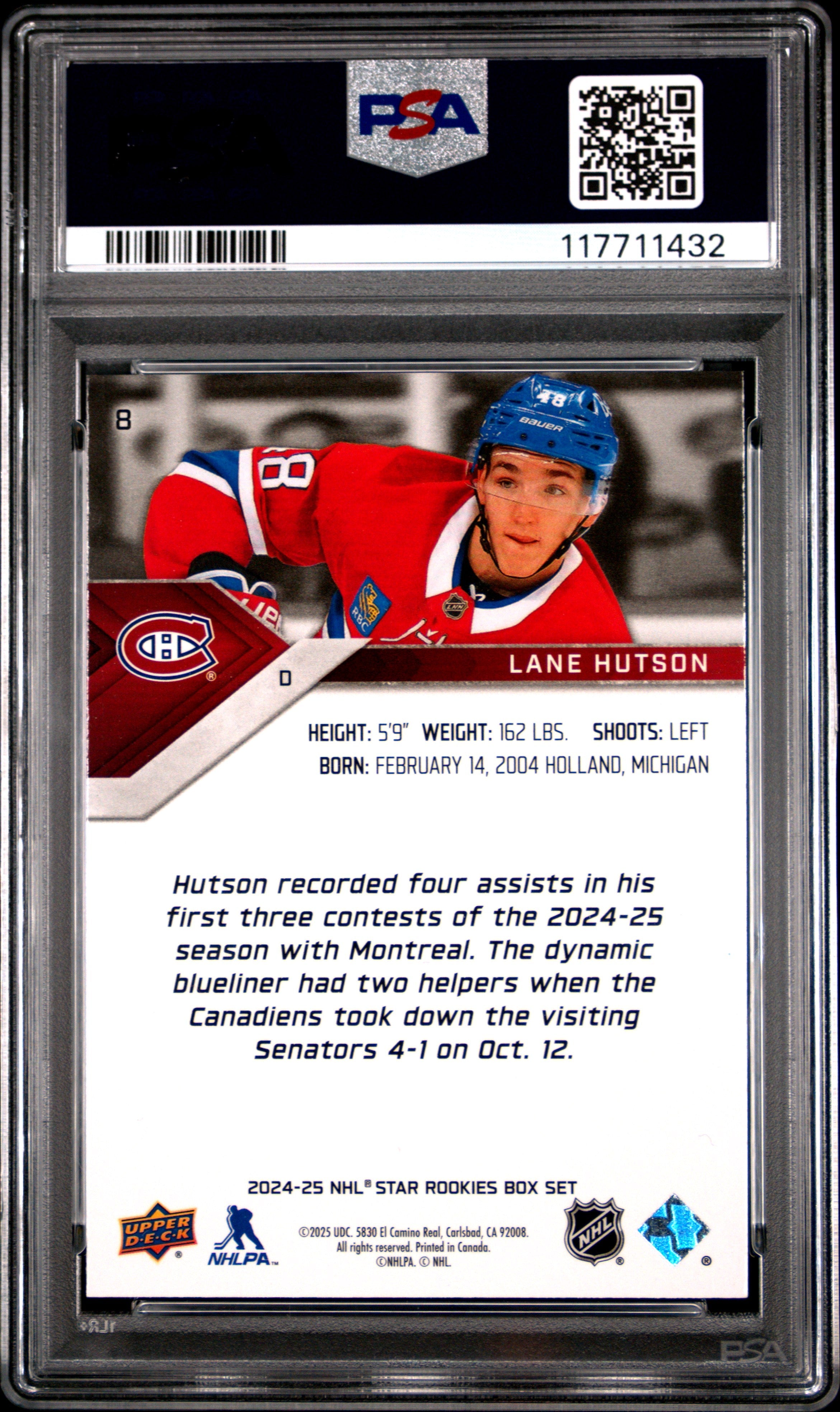 Graded 2024 Upper Deck Star Rookie Lane Hutson #8 Box Set Rookie RC Hockey Card PSA 10 Gem Mint