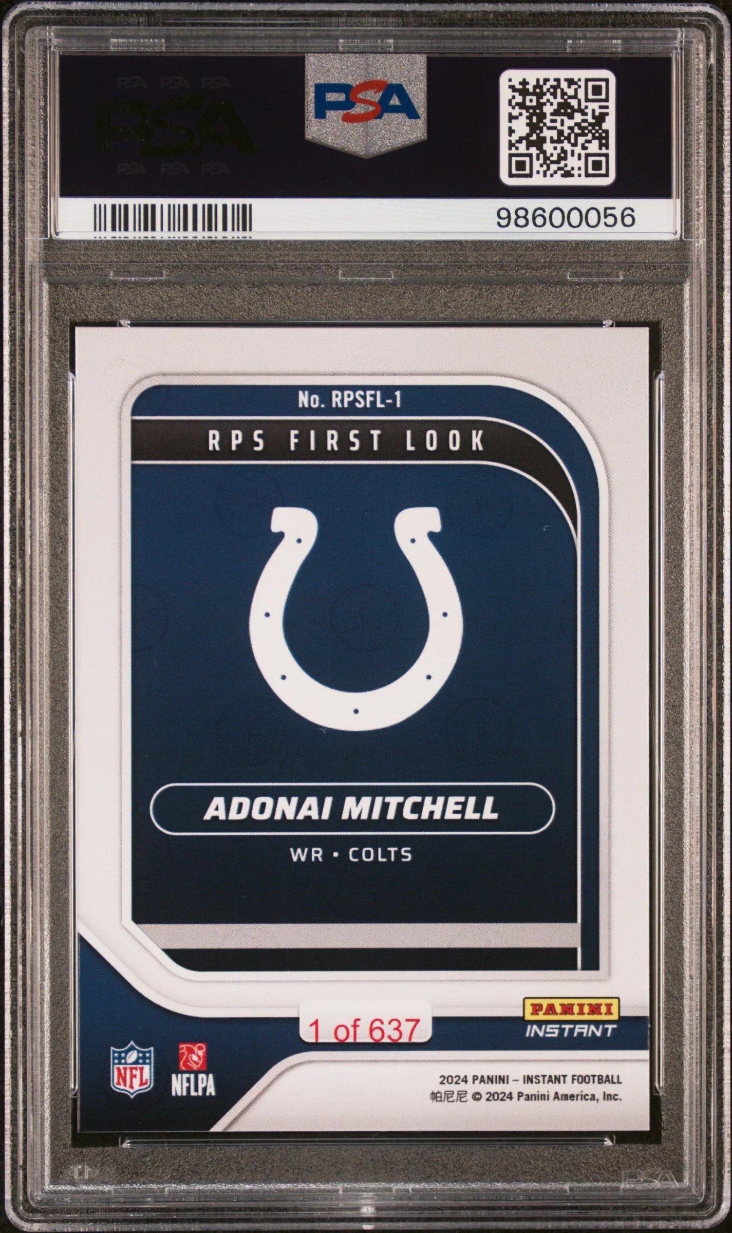 Graded 2024 Panini Instant NFL Adonai Mitchell #RPSFL1 RPS First Look Rookie RC Football Card PSA 9 Mint