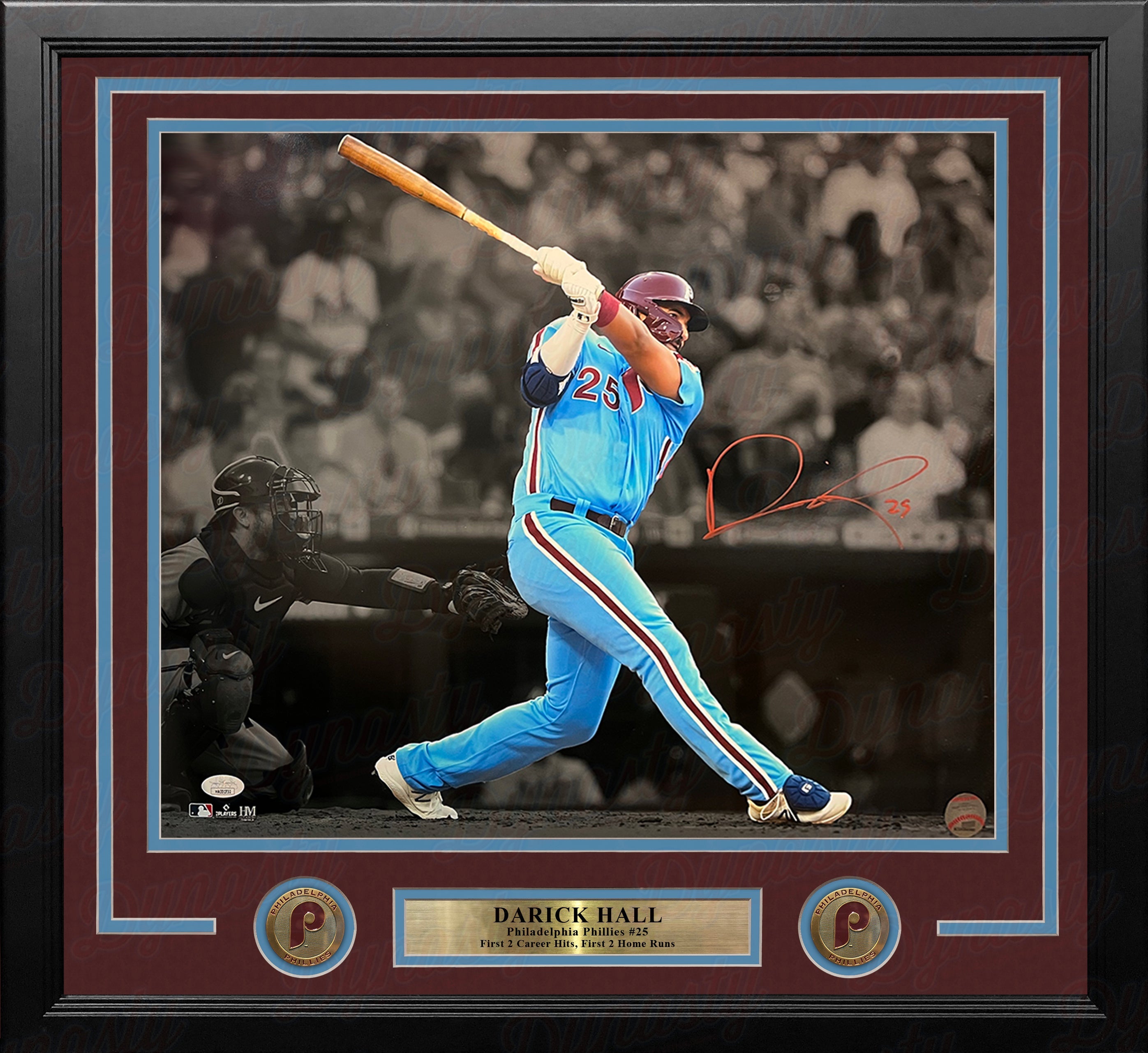 Darick Hall First Home Run Philadelphia Phillies Autographed Framed Baseball Photo