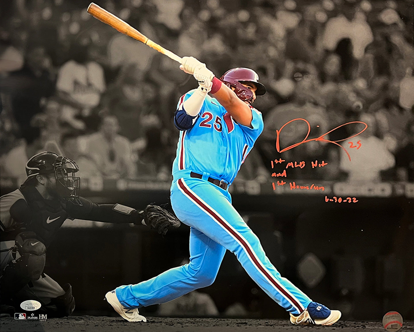Darick Hall First Home Run Philadelphia Phillies Autographed Baseball Photo