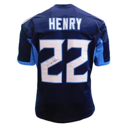 Derrick Henry Autographed Tennessee (Navy Blue #22) Custom Jersey - JSA
