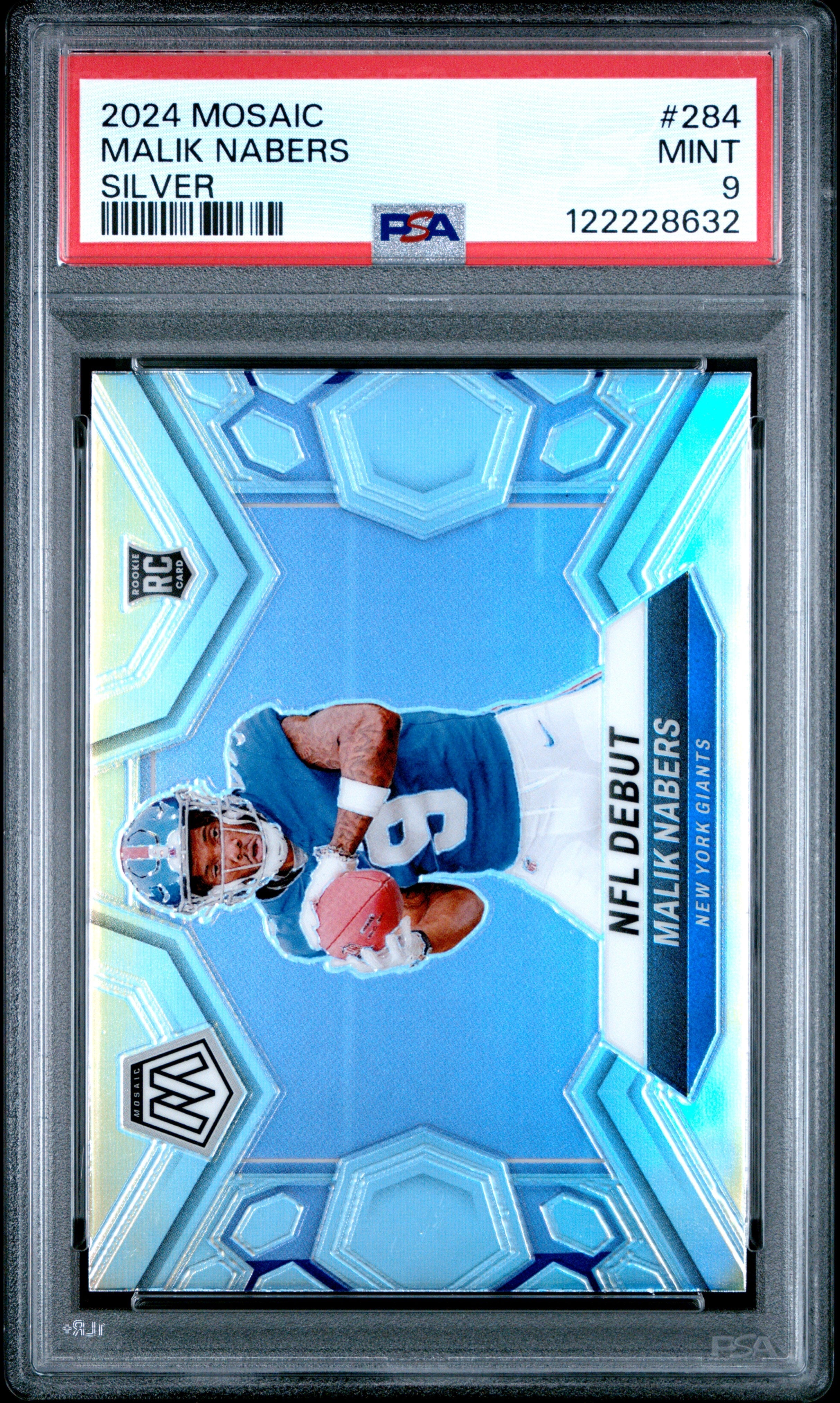 Graded 2024 Panini Mosaic Malik Nabers #284 Silver Rookie RC Football Card PSA 9 Mint