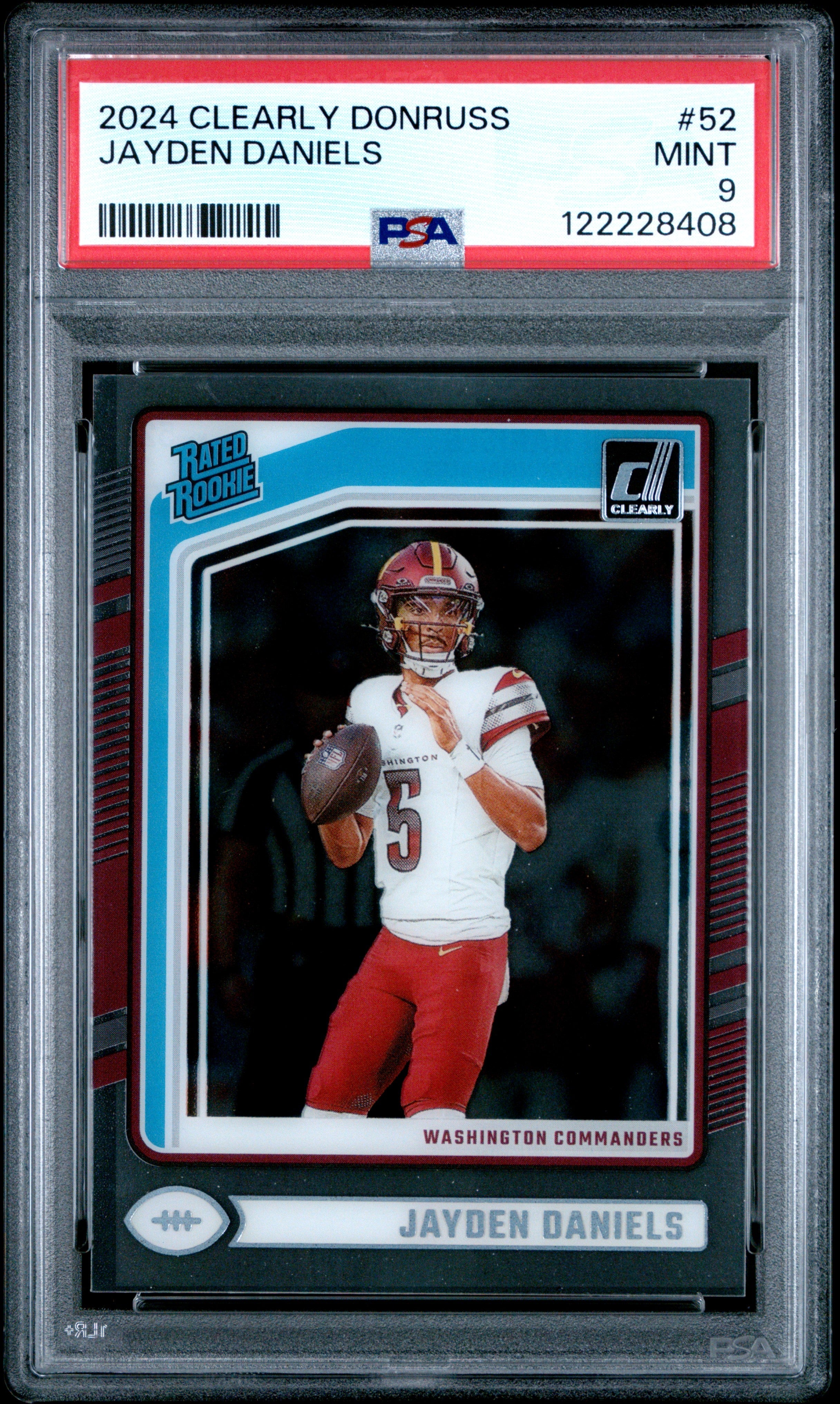 Graded 2024 Panini Clearly Donruss Jayden Daniels #52 Rookie RC Football Card PSA 9 Mint