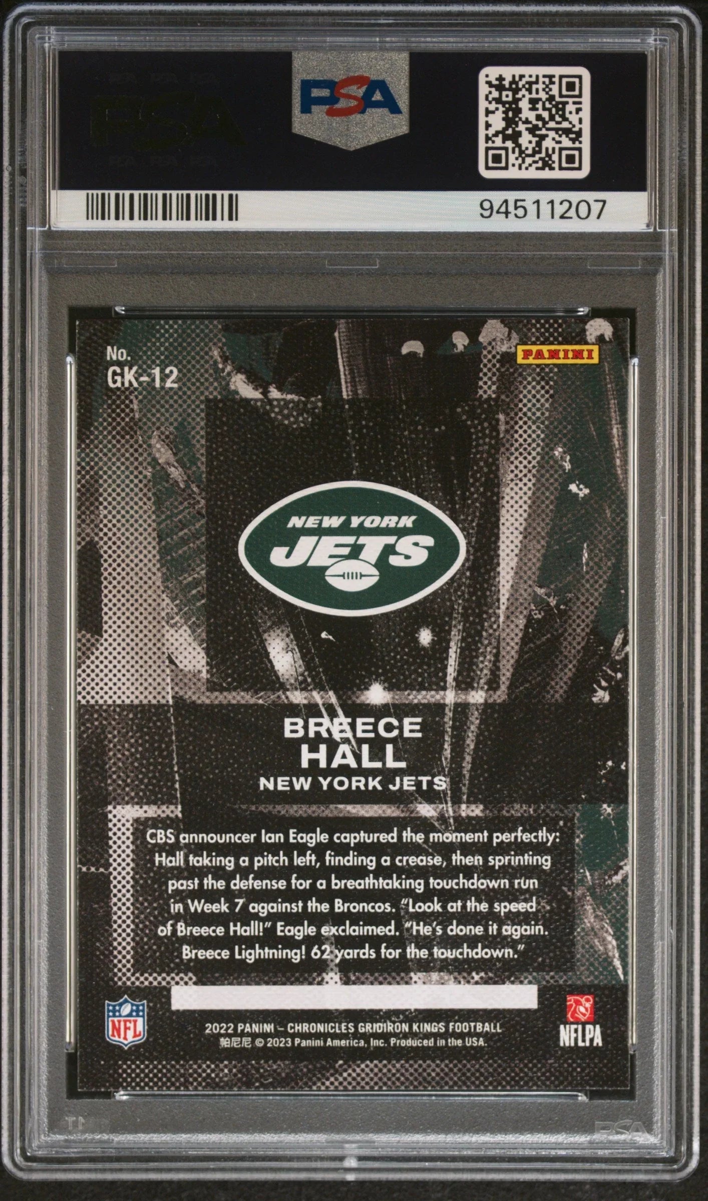 Graded 2022 Panini Chronicles Breece Hall #GK12 Gridiron Kings Rookie RC Football Card PSA 10 Gem Mint