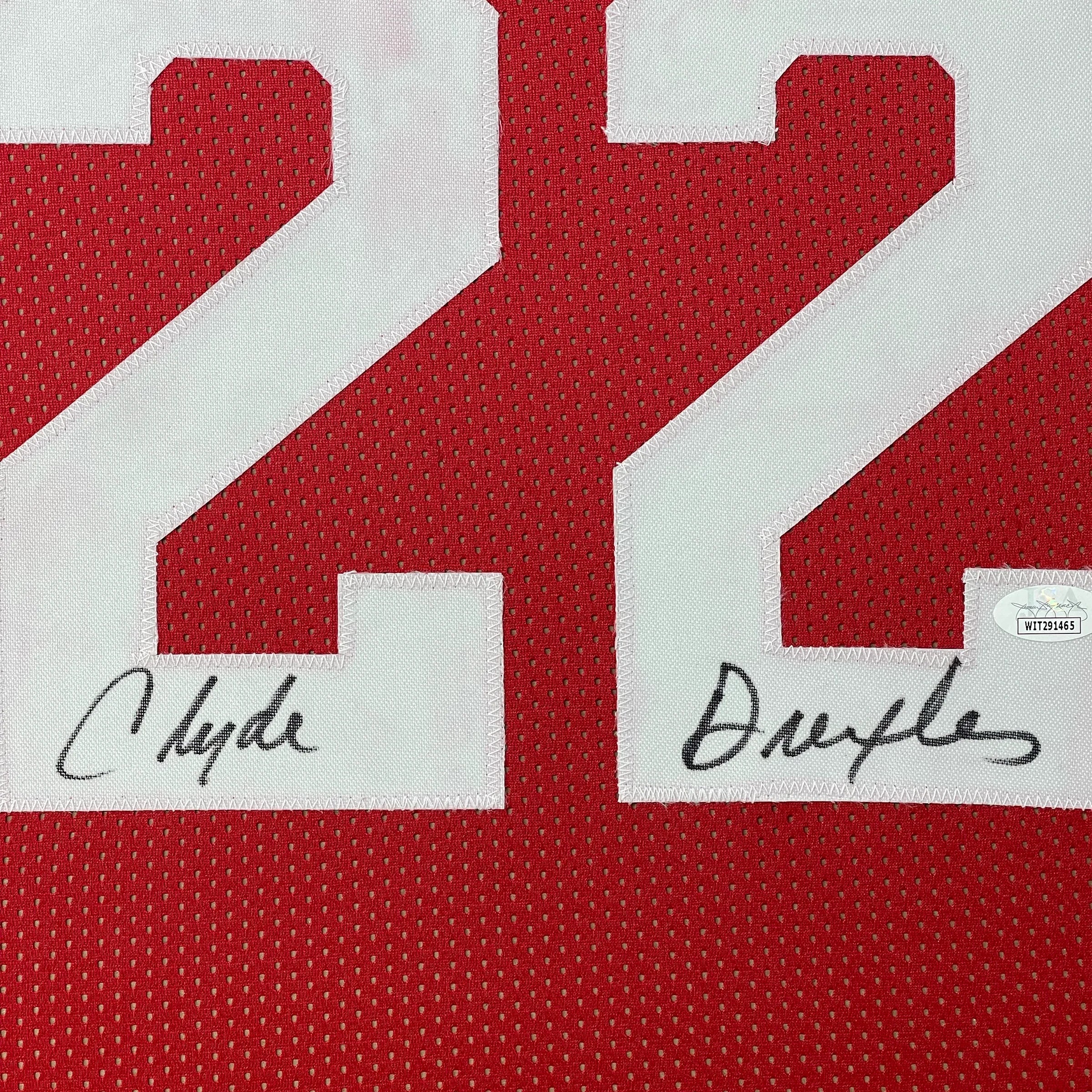 Framed Autographed/Signed Clyde Drexler 35x39 Houston Red Basketball Jersey Beckett BAS COA