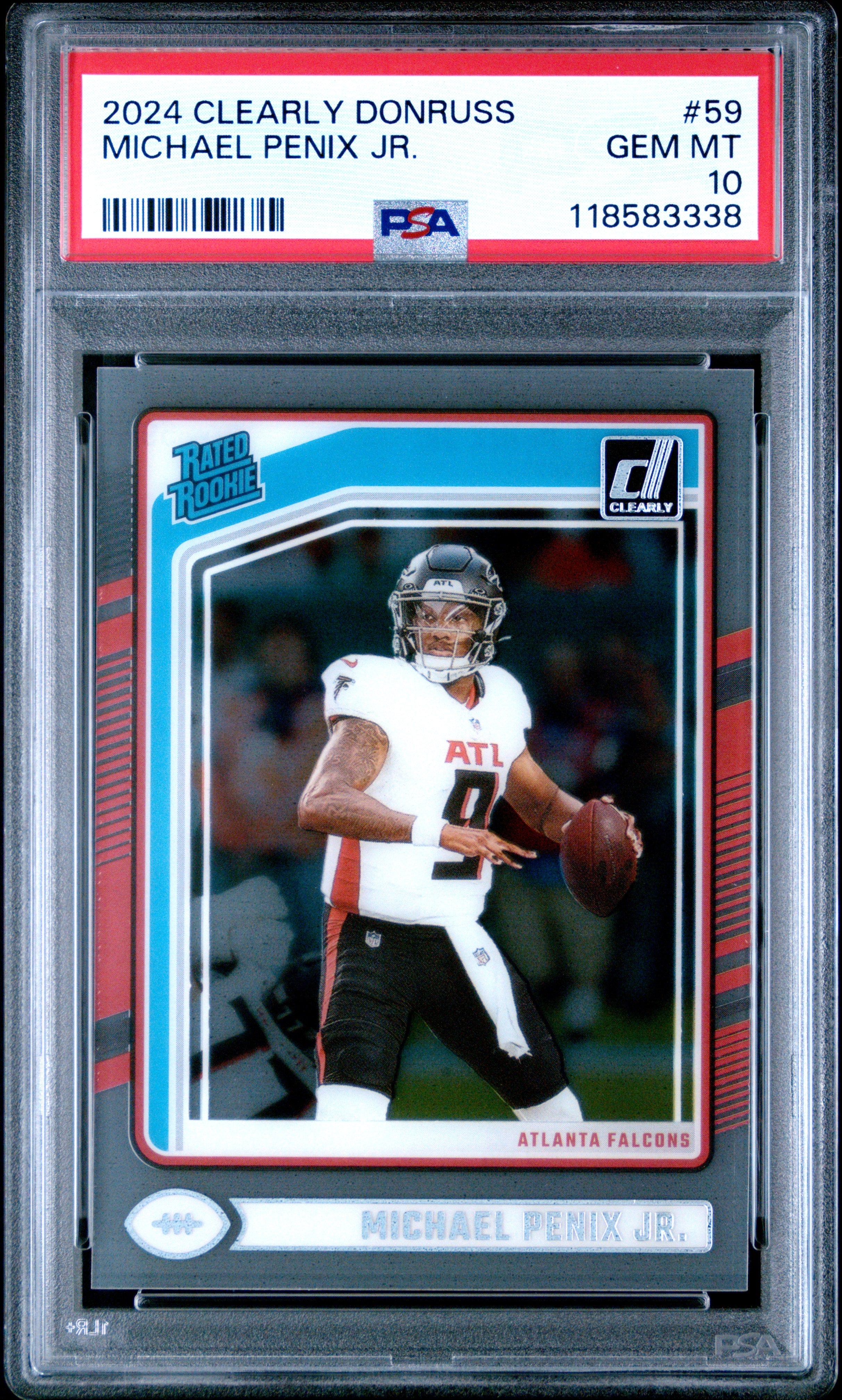 Graded 2024 Panini Clearly Donruss Michael Penix Jr #59 Rookie RC Football Card PSA 10 Gem Mint