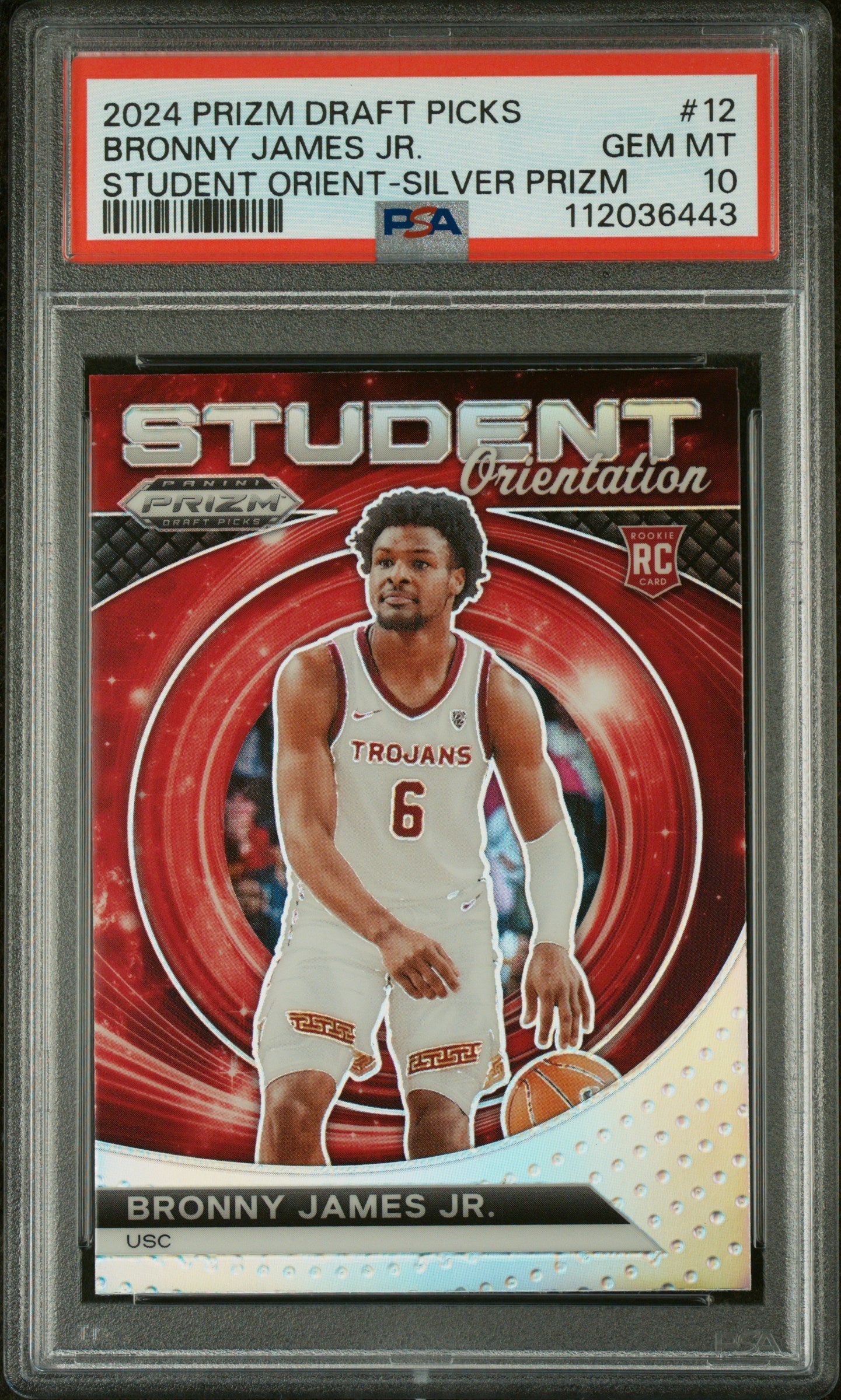 Graded 2024 Panini Prizm Draft Picks Bronny James #12 Student Orientation Silver Prizm Rookie RC Basketball Card PSA 10 Gem Mint