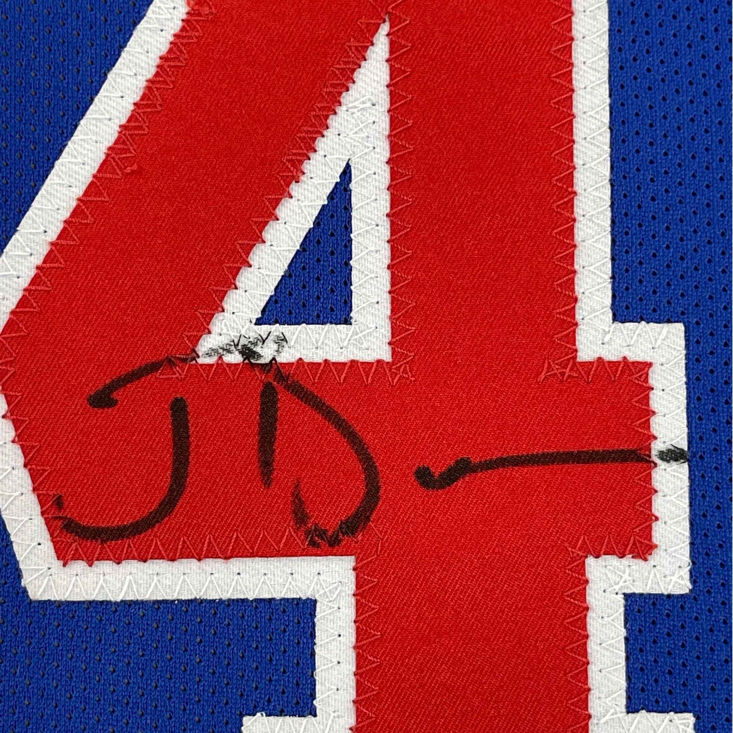 Framed Autographed/Signed Joe Dumars 35x39 Detroit Blue Basketball Jersey JSA COA