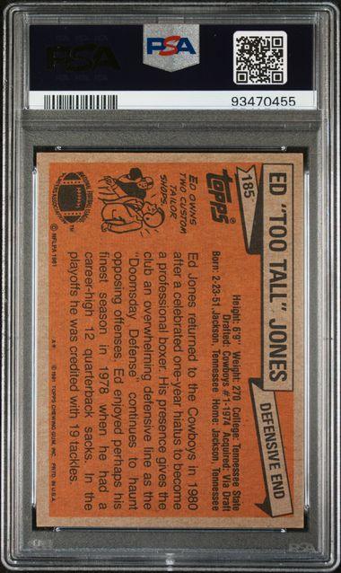 Graded 1981 Topps Ed "Too Tall" Jones #185 Football Card PSA 7 NM