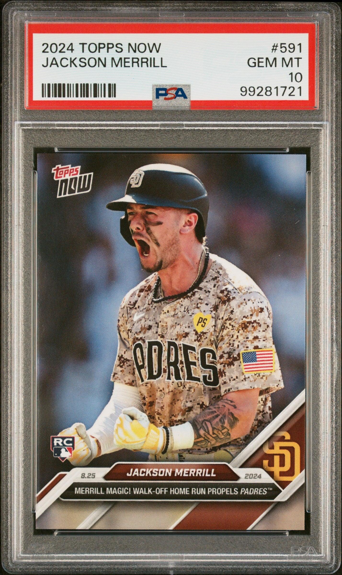 Graded 2024 Topps Now Jackson Merrill #591 Rookie RC Baseball Card PSA 10 Gem Mint