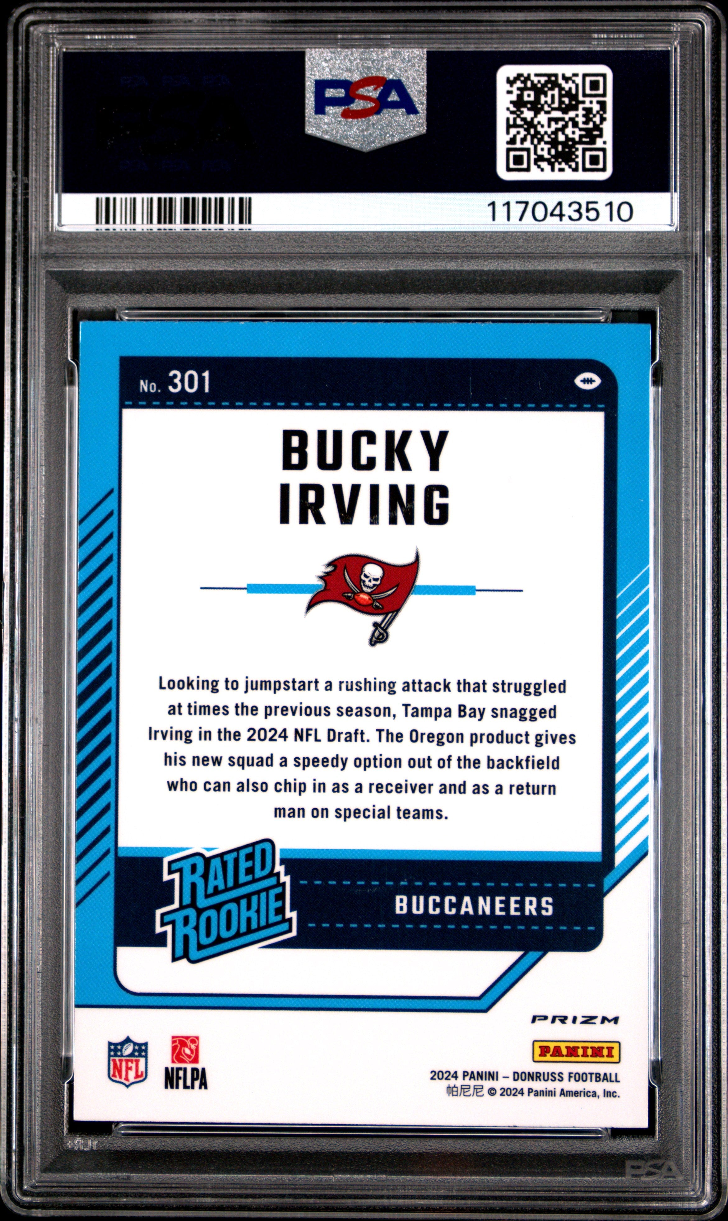 Graded 2024 Panini Donruss Bucky Irving #301 Optic Preview Red Wave Rookie RC Football Card PSA 10 Gem Mint