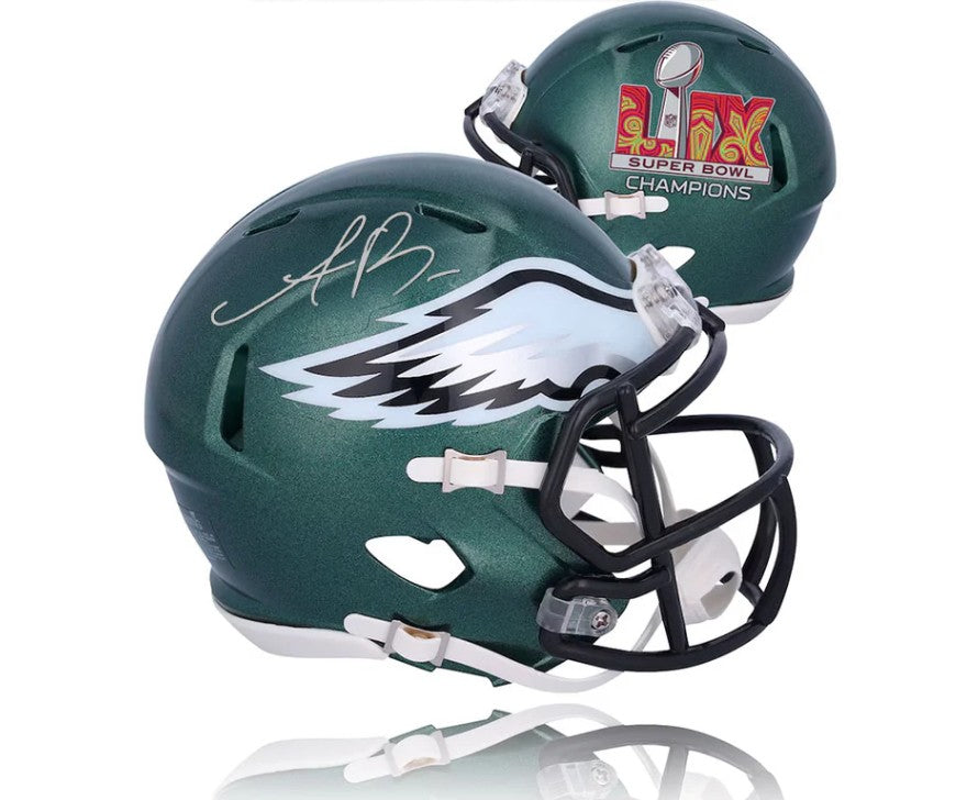 AJ Brown Philadelphia Eagles Autographed Super Bowl LIX Champions Football Mini-Helmet