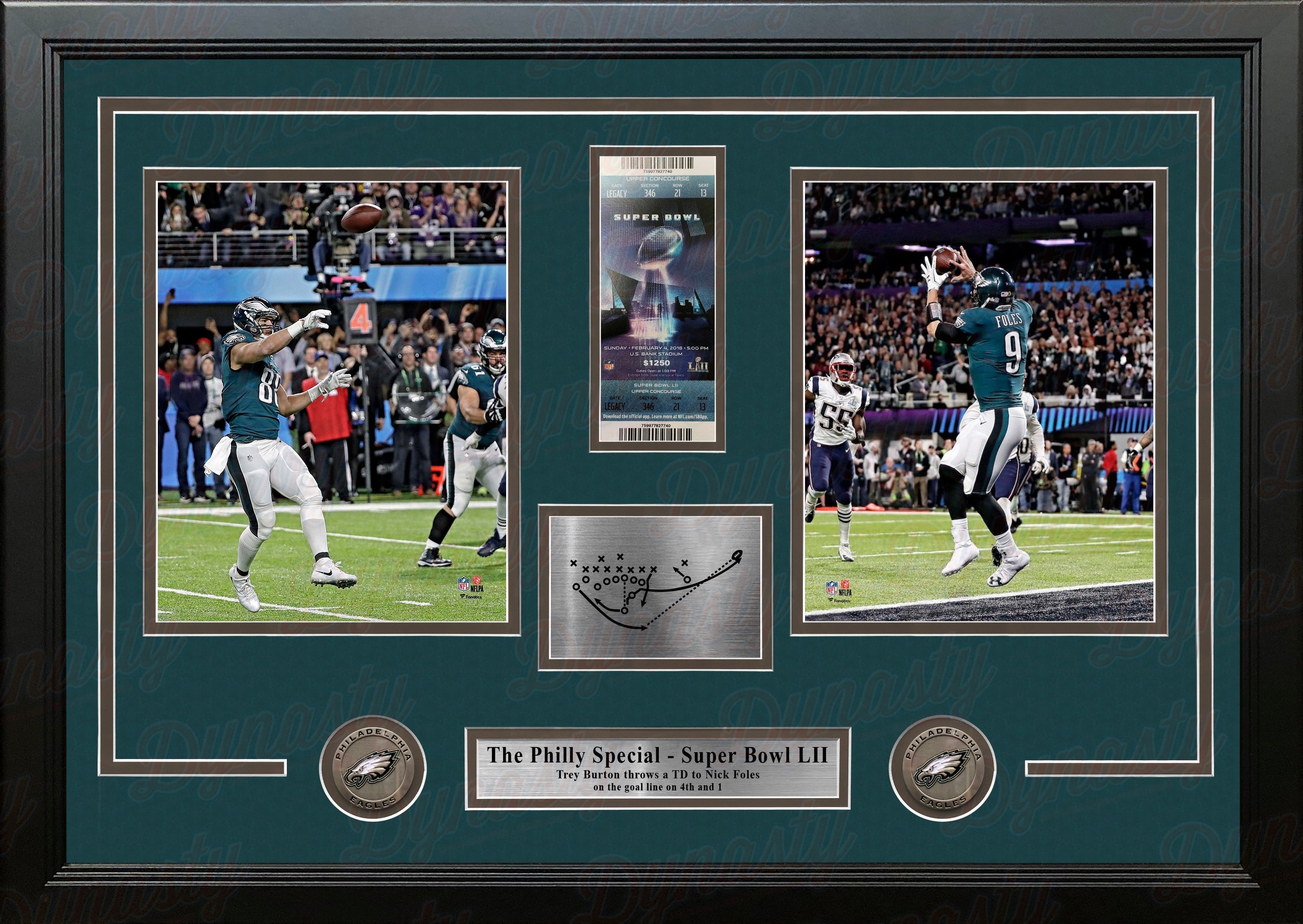 The Philly Special Eagles Super Bowl LII Collage with Engraved Play and Ticket 28x18 Framed Panorama