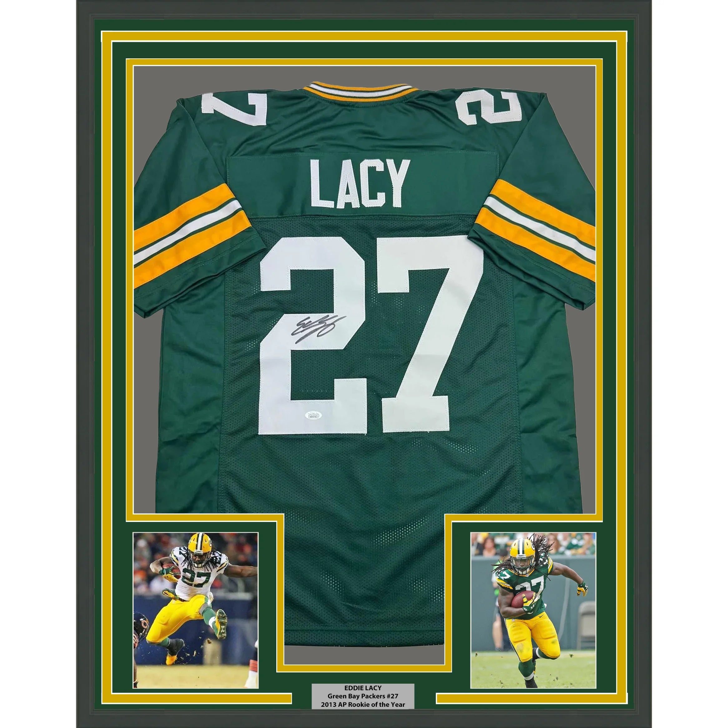 Framed Autographed/Signed Eddie Lacy 35x39 Green Bay Green Football Jersey JSA COA