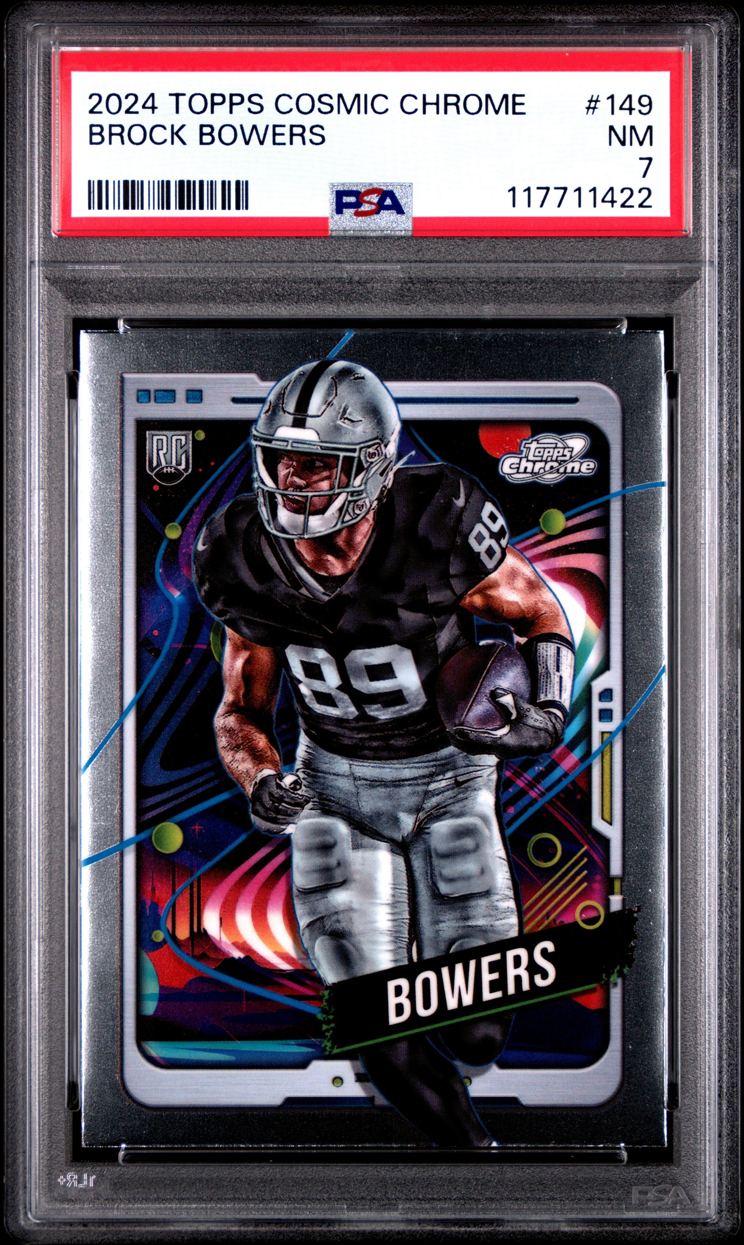 Graded 2024 Topps Cosmic Chrome Brock Bowers #149 Rookie RC Football Card PSA 7 Near Mint