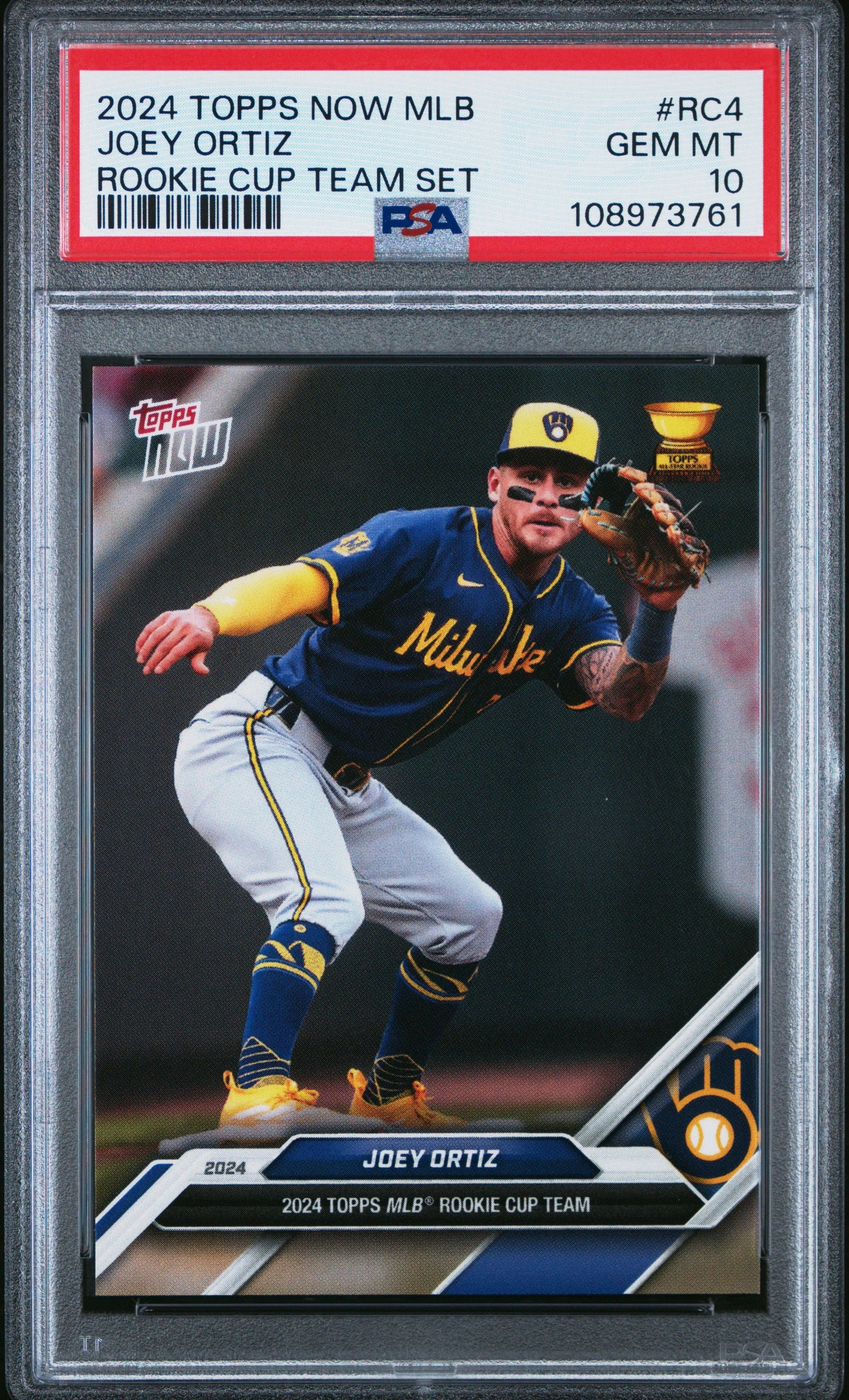 Graded 2024 Topps Now Joey Ortiz #RC4 Rookie Cup Team Set Baseball Card PSA 10 Gem Mint