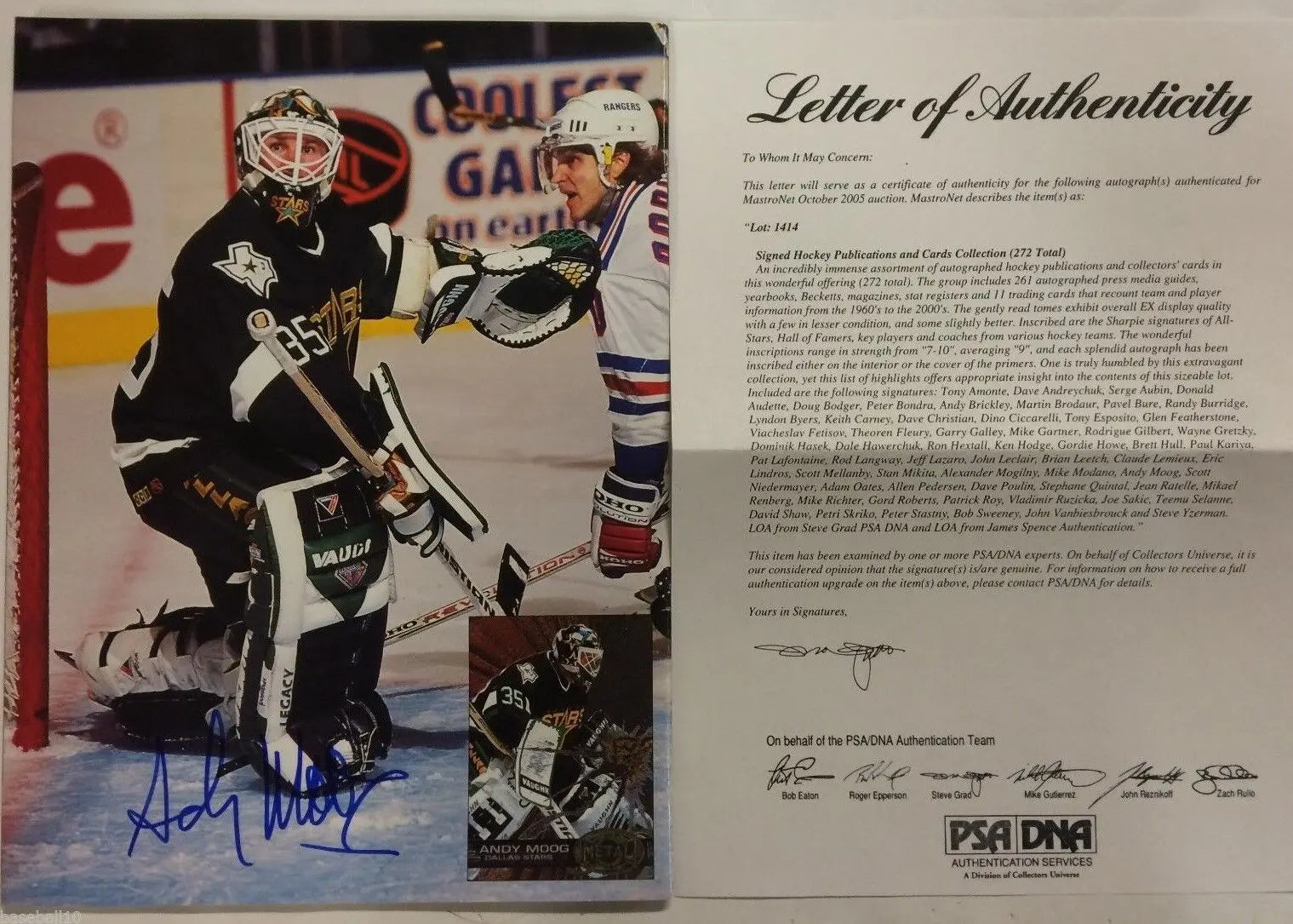 Eric Lindros And Andy Moog Autographed Signed Beckett Hockey Monthly Psa Loa