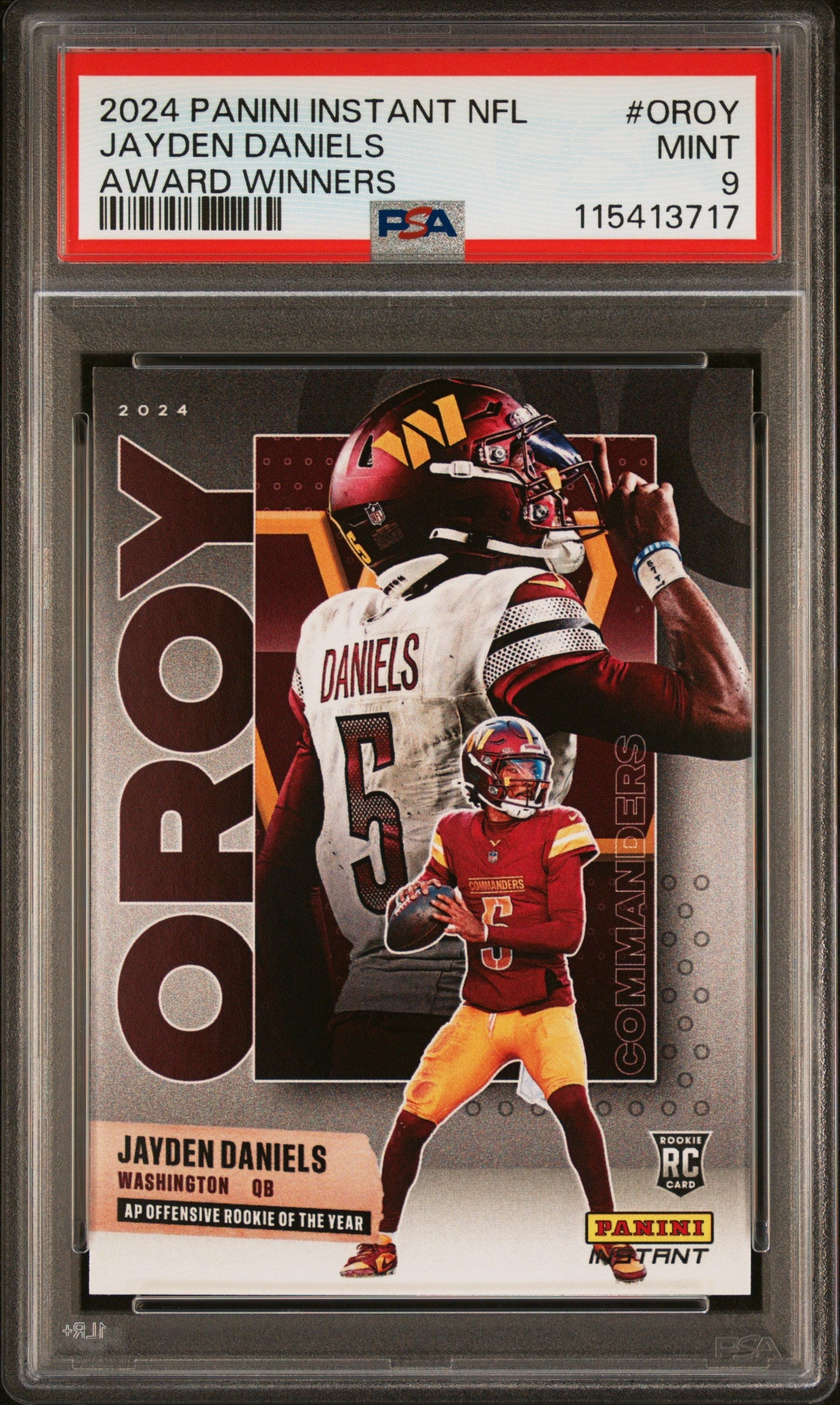 Graded 2024 Panini Instant NFL Jayden Daniels #OROY Award Winners Rookie RC Football Card PSA 9 Mint