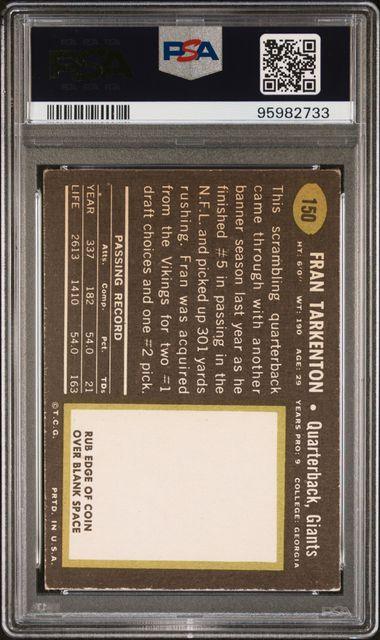 Graded 1969 Topps Fran Tarkenton #150 Football Card PSA 4 VG-EX