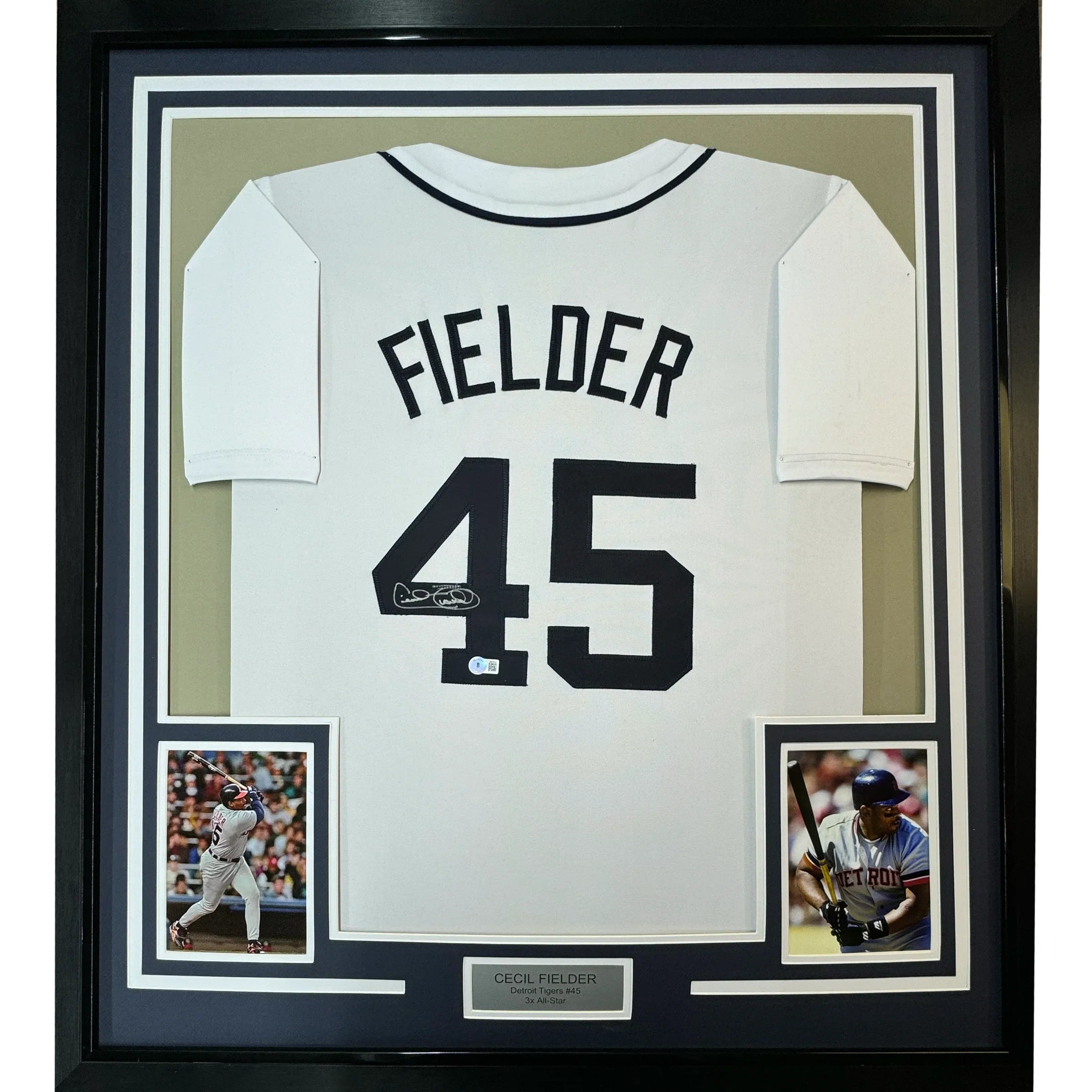 Framed Autographed/Signed Cecil Fielder 35x39 Detroit White Baseball Jersey JSA COA