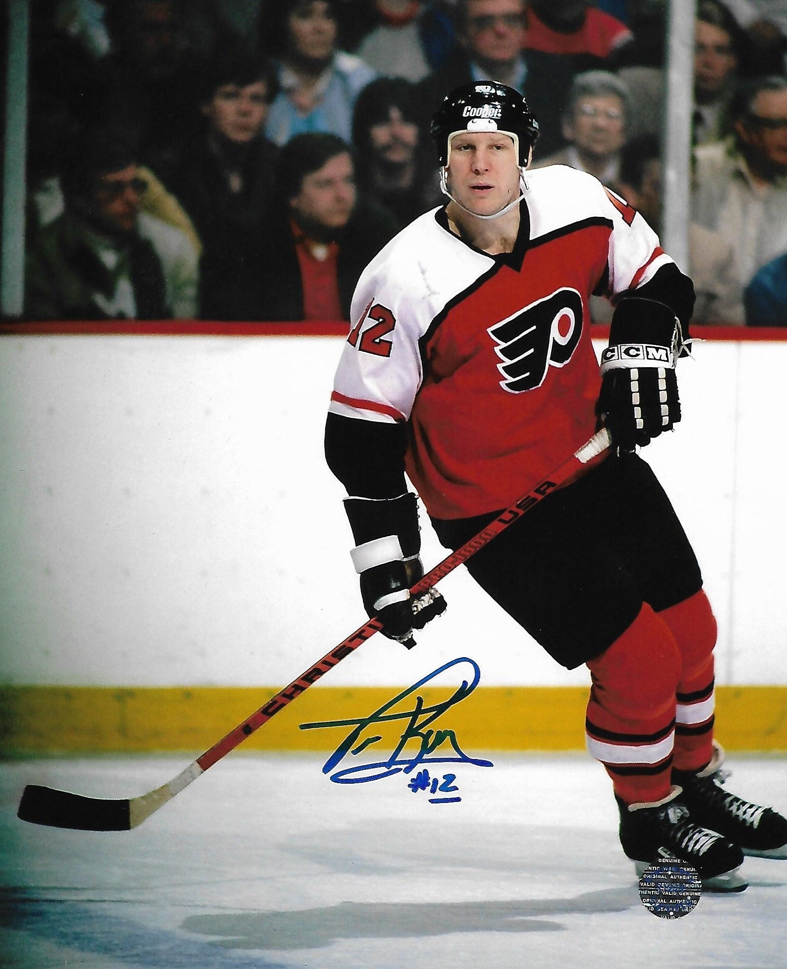 Tim Kerr in Action Philadelphia Flyers Autographed 8" x 10" Hockey Photo