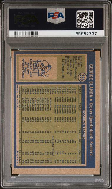 Graded 1972 Topps George Blanda #235 Football Card PSA 6 EX-MT