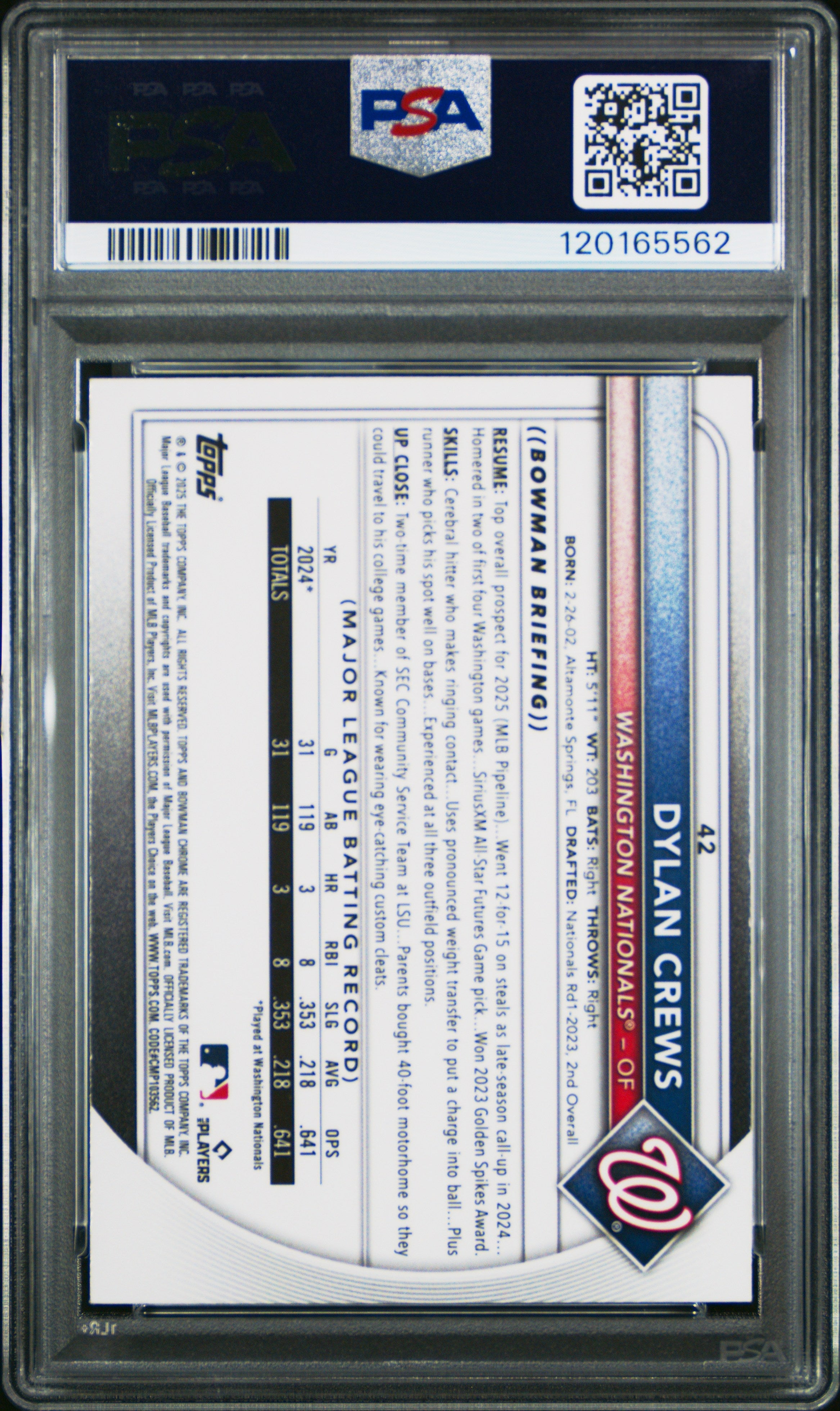 Graded 2025 Topps Bowman Mega Box Dylan Crews #42 Rookie RC Baseball Card PSA 10 Gem Mint